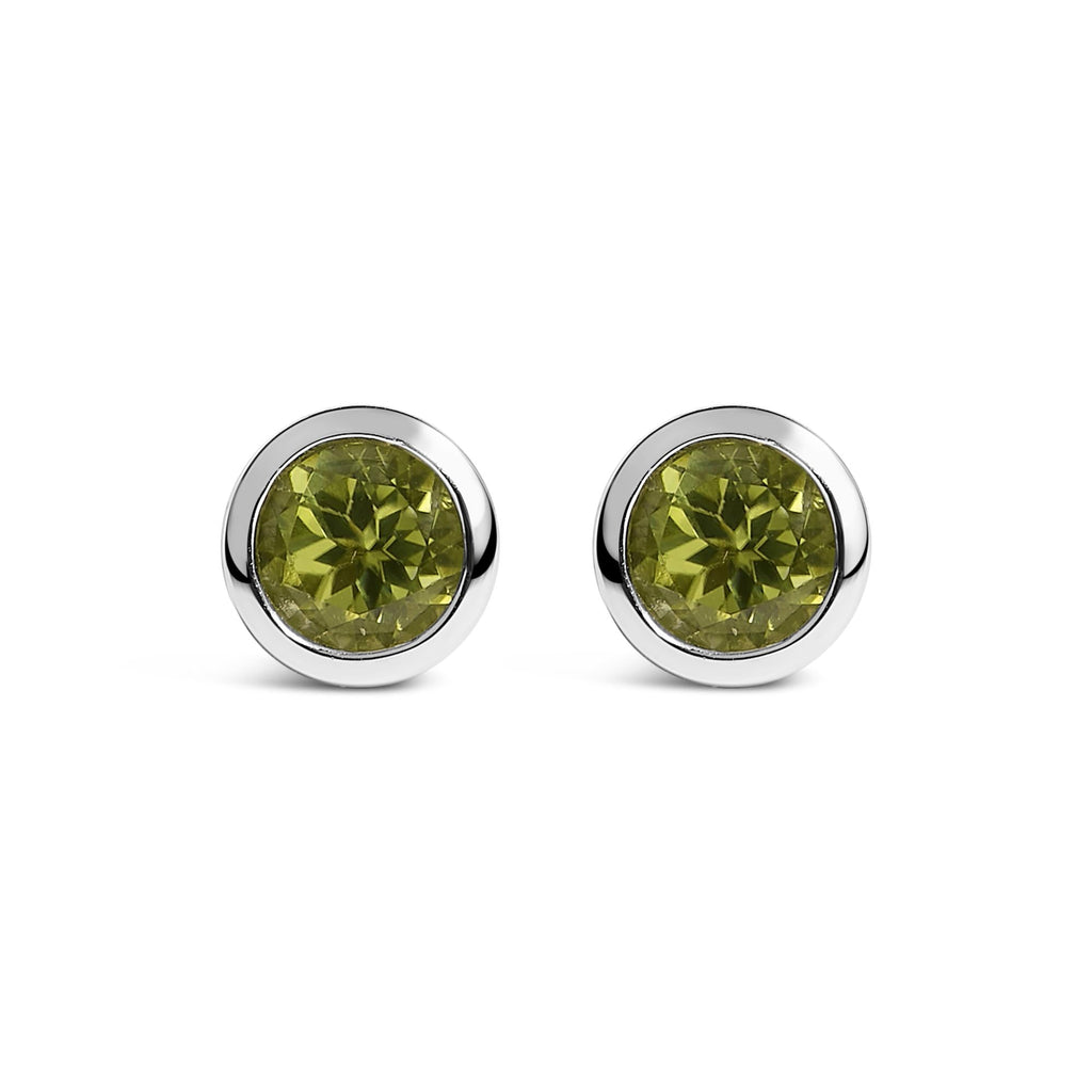 Pendientes solitarios de plata de ley 925 de 6 mm con gema creada engastada en bisel - Friggin Jewelry