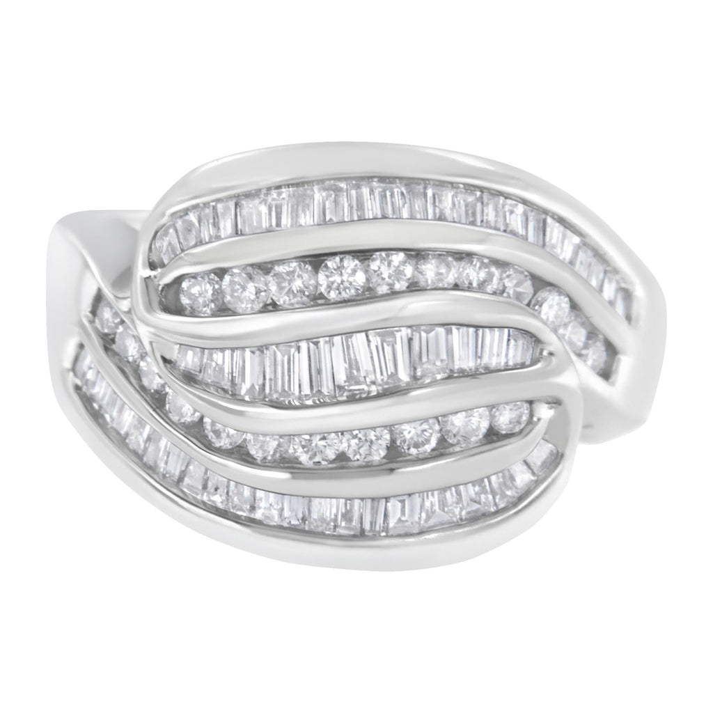Anello con fascia bypass in oro bianco 14 carati con diamanti (1 carato, colore HI, purezza SI1-SI2) - Friggin Jewelry