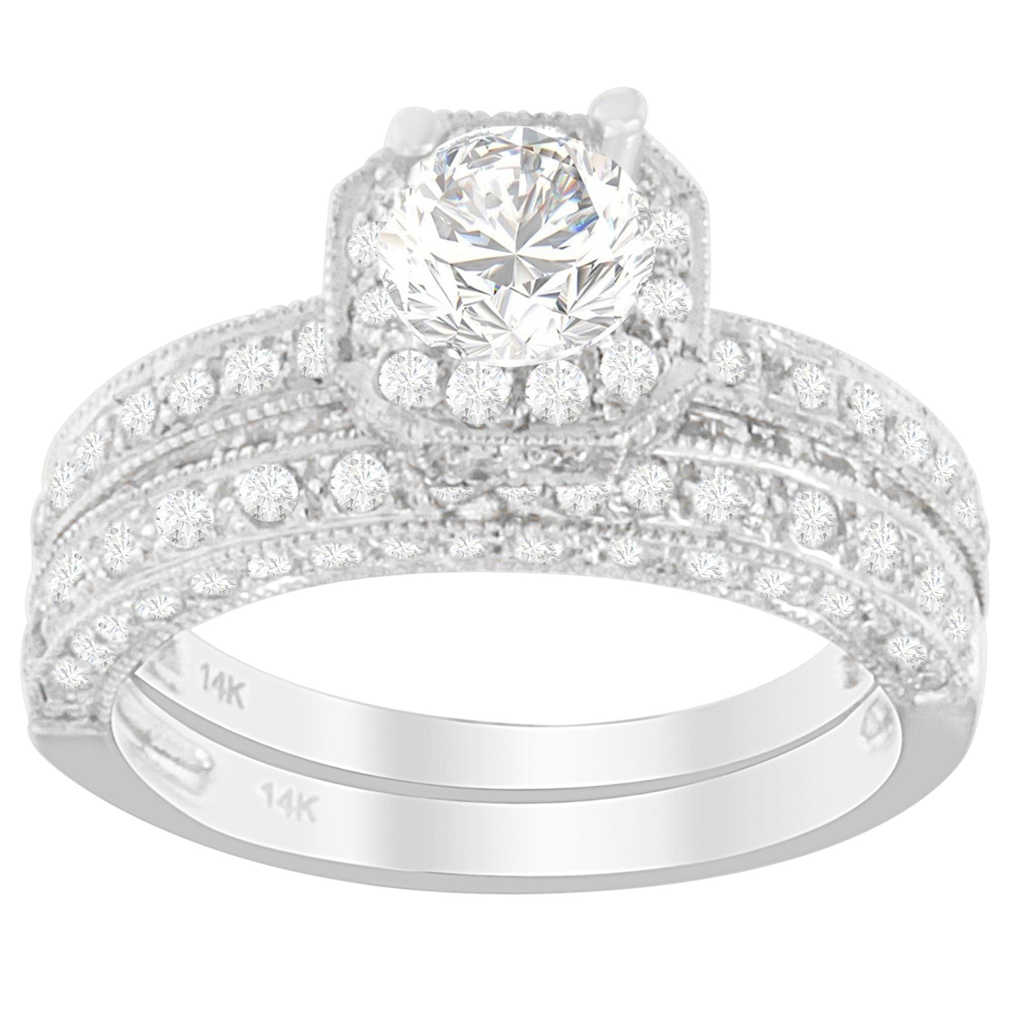 14K White Gold 1 ct. TDW Round Cut Diamond Ring (G-H, I1-I2) - Friggin Jewelry