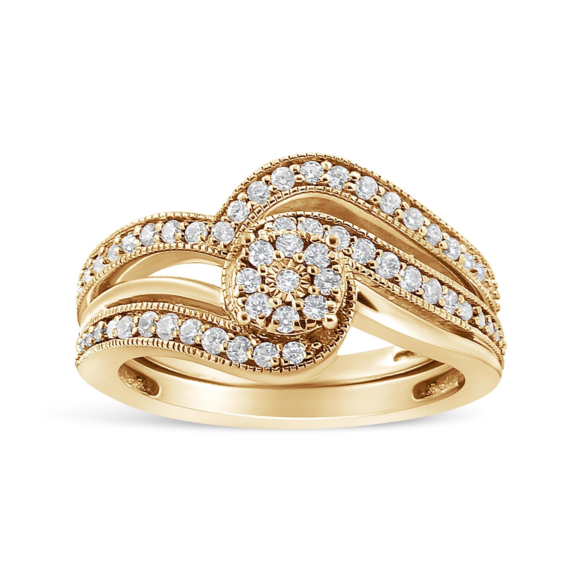 .925 Sterling Silver 1/3ct Cttw Multi-Diamond Bypass Vintage-Style Bridal Set Ring and Band (I-J Color, I3 Clarity) - Friggin Jewelry