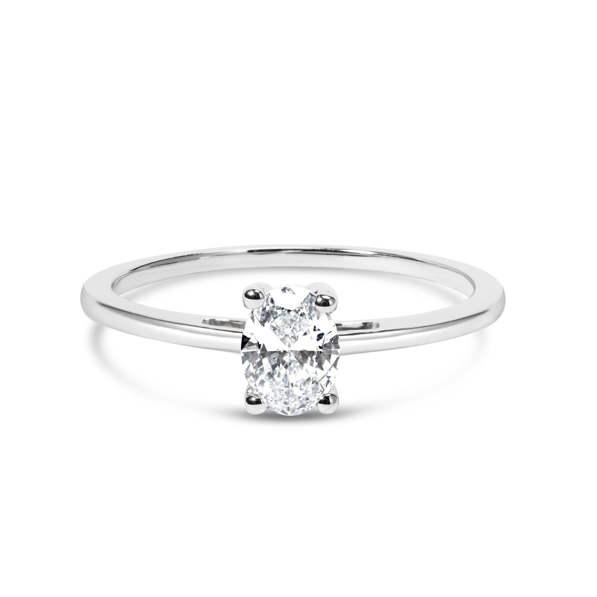 14K White Gold 1/2 Cttw Oval Lab Grown Diamond 4 Prong Solitaire Engagement Ring (F-G Color, VS2-SI1 Clarity) - Friggin Jewelry
