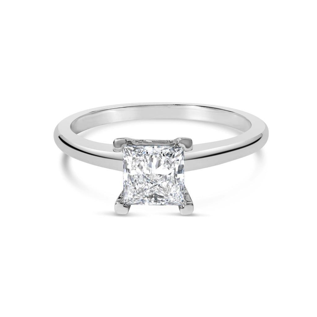 Anillo de compromiso solitario de oro blanco de 14 quilates con diamante princesa cultivado en laboratorio de 1,0 quilates (color FG, claridad VS1-VS2) - Friggin Jewelry
