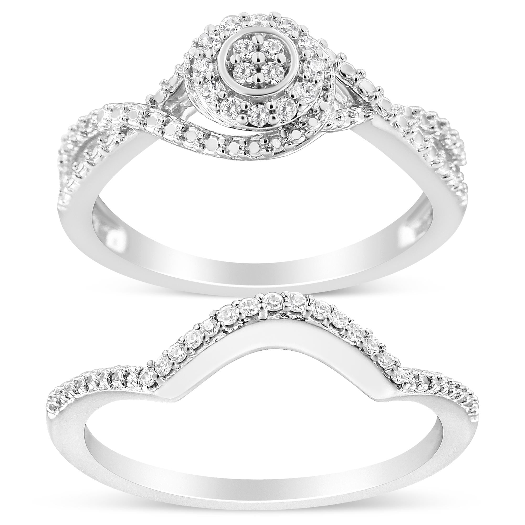 Anillo nupcial con halo compuesto de diamantes de 1/6 quilates y cuerpo dividido en plata de ley 925 (color IJ, claridad I3) - Friggin Jewelry