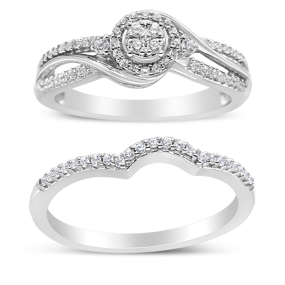 Anillo y alianza nupcial de plata de ley 925 con diamante compuesto de 1/3 quilates (color IJ, claridad I2-I3) - Friggin Jewelry