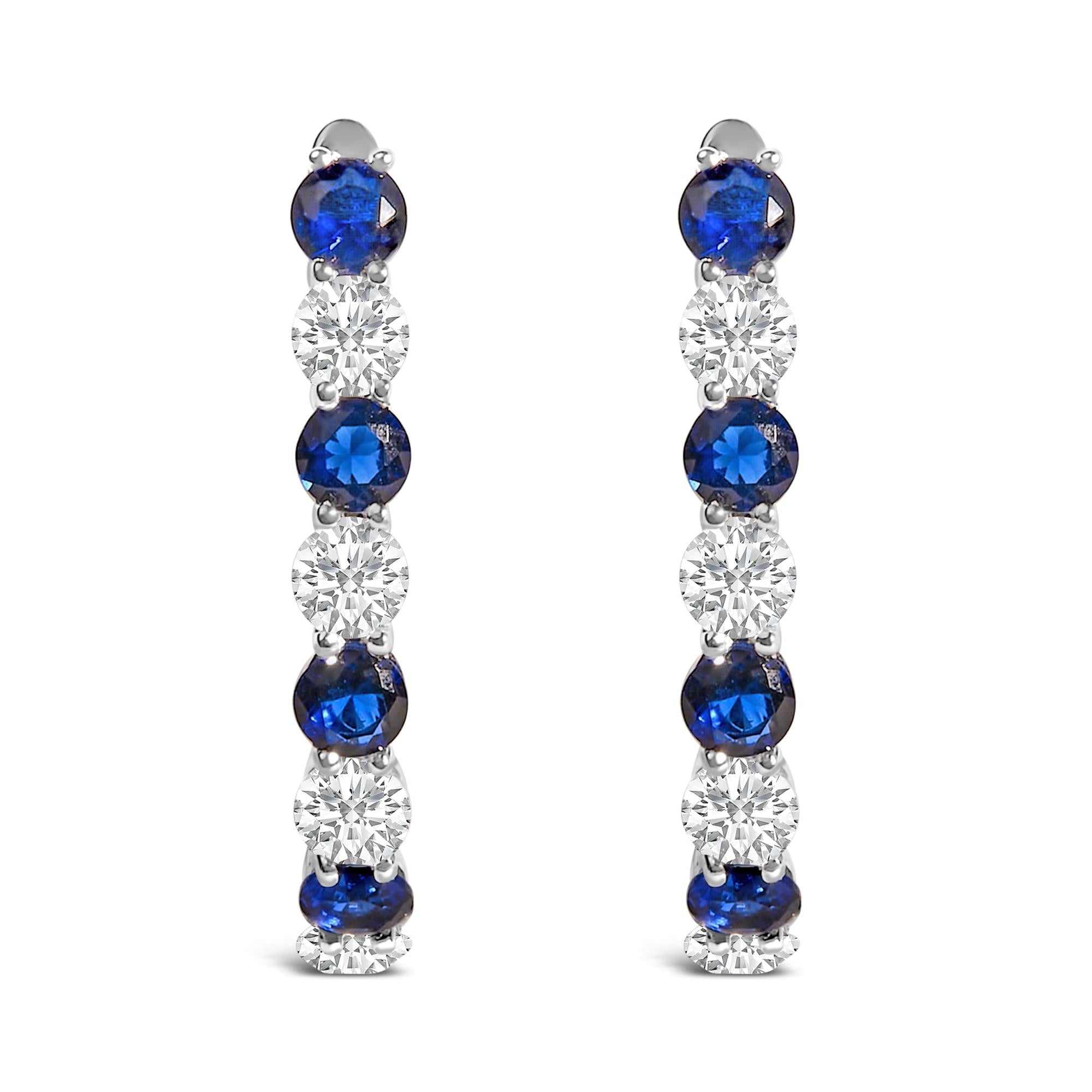 Orecchini a cerchio in argento sterling 925 con zaffiri blu e bianchi creati - Friggin Jewelry