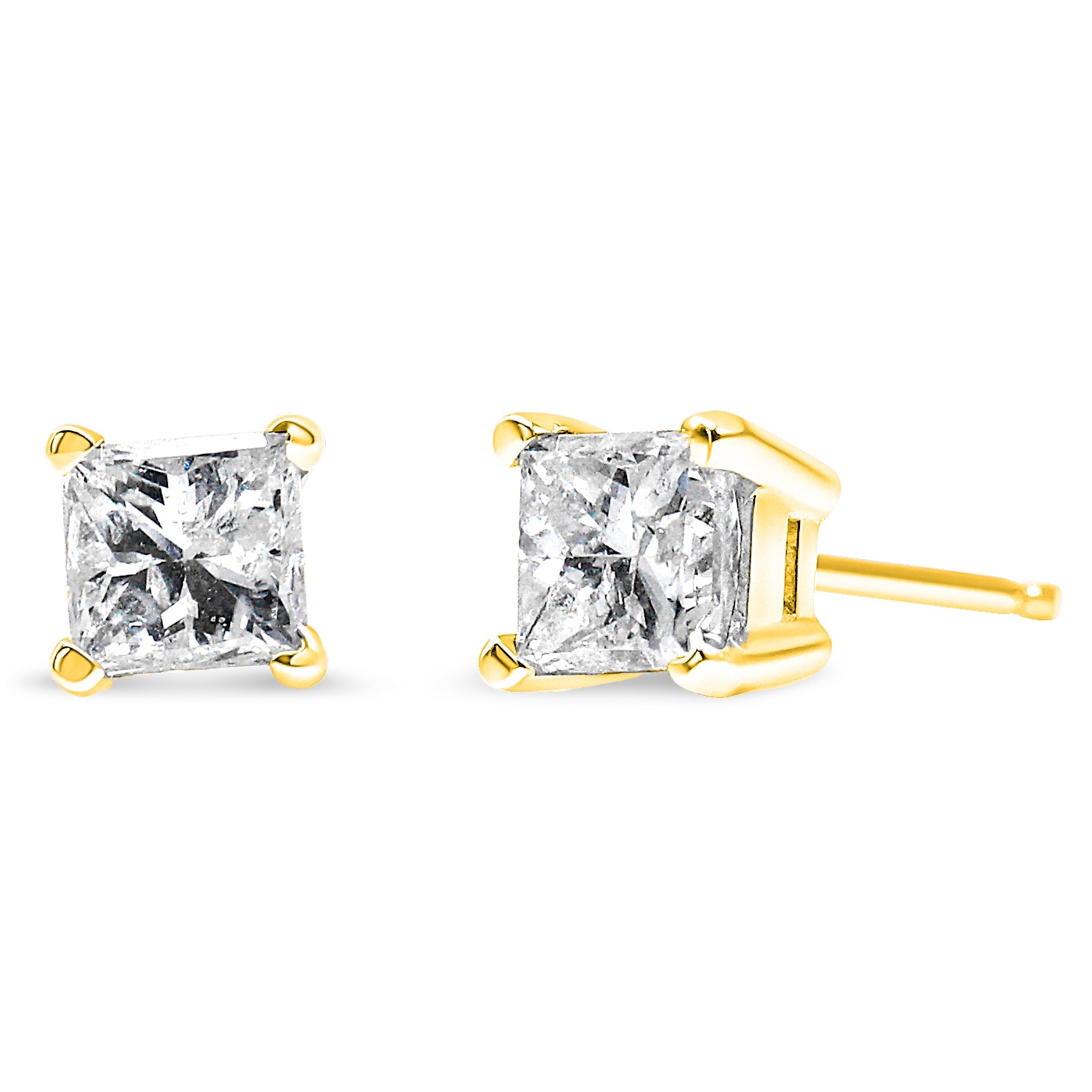 14K Yellow Gold 1/5 Cttw Princess-Cut Diamond Petite Classic Square Stud Earrings (I-J Color, I3 Clarity) - Friggin Jewelry