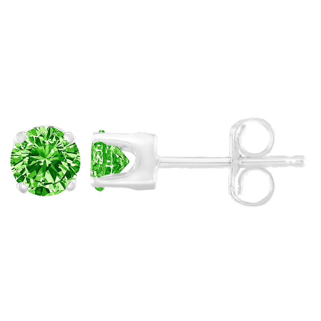 .925 Sterling Silver 1/5 Cttw Round Brilliant-Cut Green Diamond Classic 4-Prong Stud Earrings (Fancy Color-Enhanced, I2-I3 Clarity) - Friggin Jewelry