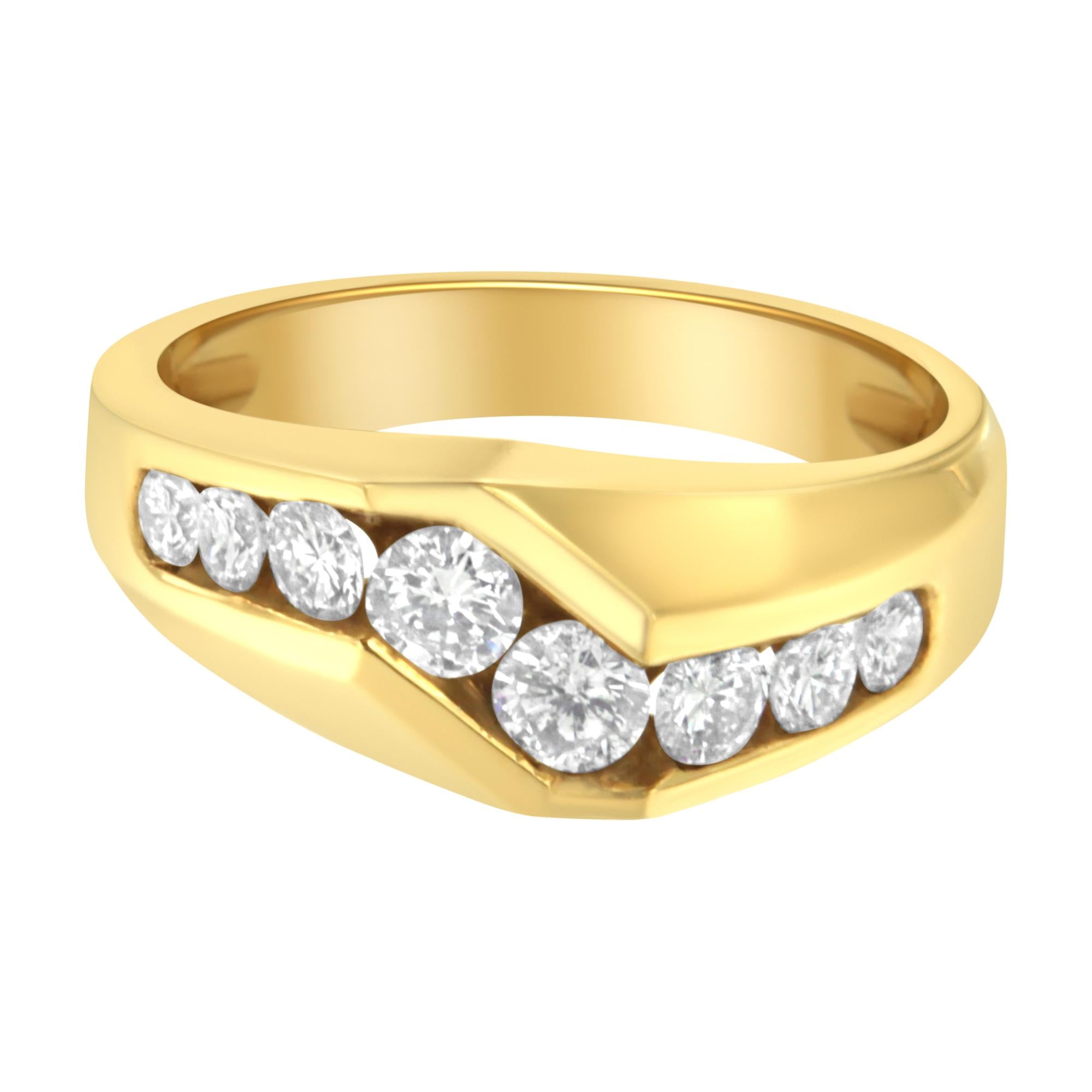 14KT Yellow Gold Men's Round Cut Diamond Ring (1 cttw, H-I Color, SI2-I1 Clarity) - Friggin Jewelry