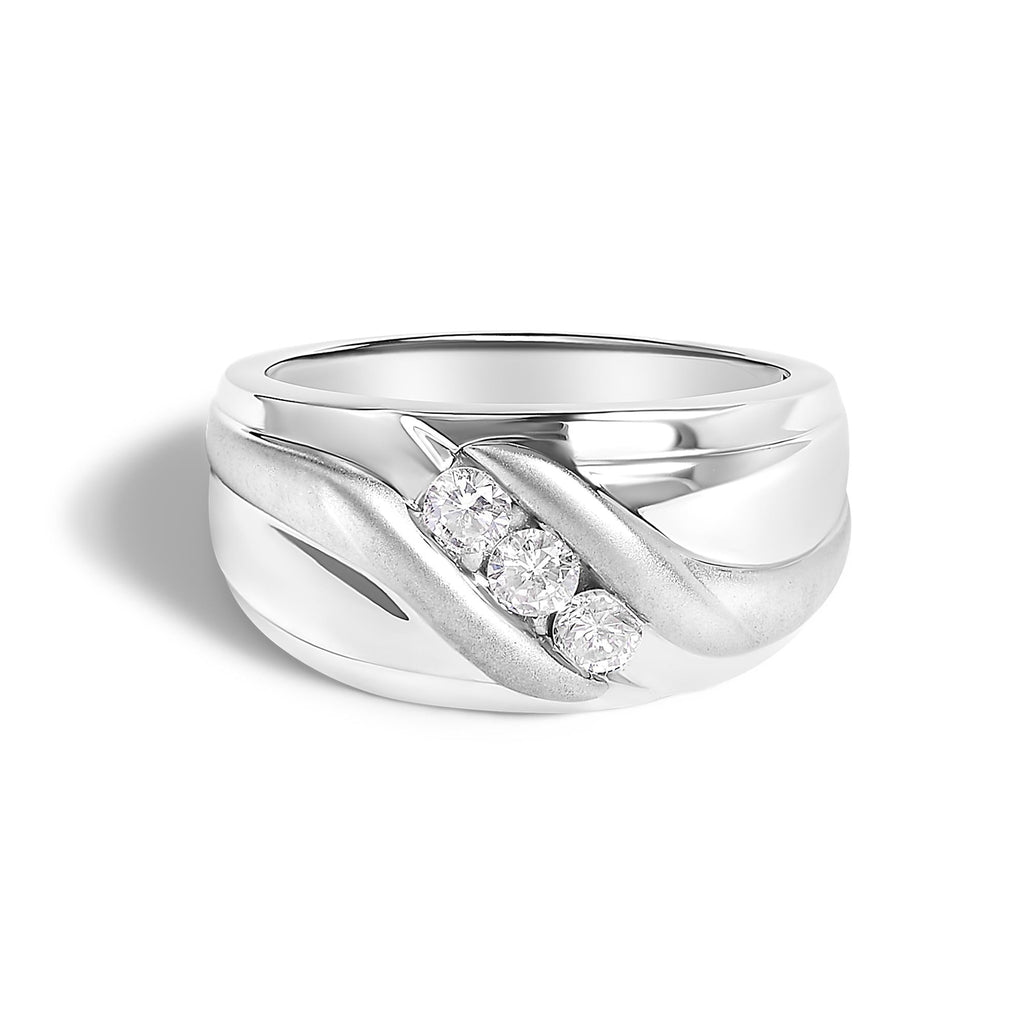 Anillo de plata de ley 925 para hombre con diamantes de 1/2 quilates y 3 piedras engastadas en canal - Friggin Jewelry