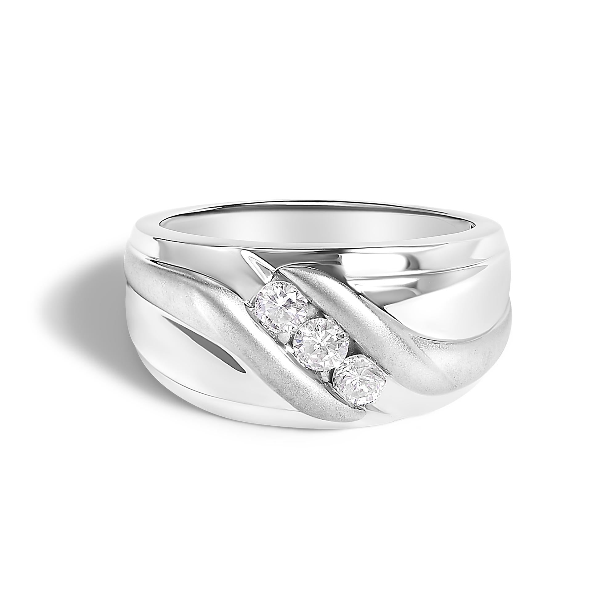 Men's .925 Sterling Silver 1/2 Cttw Diamond Channel Set 3-Stone Band Ring - Friggin Jewelry