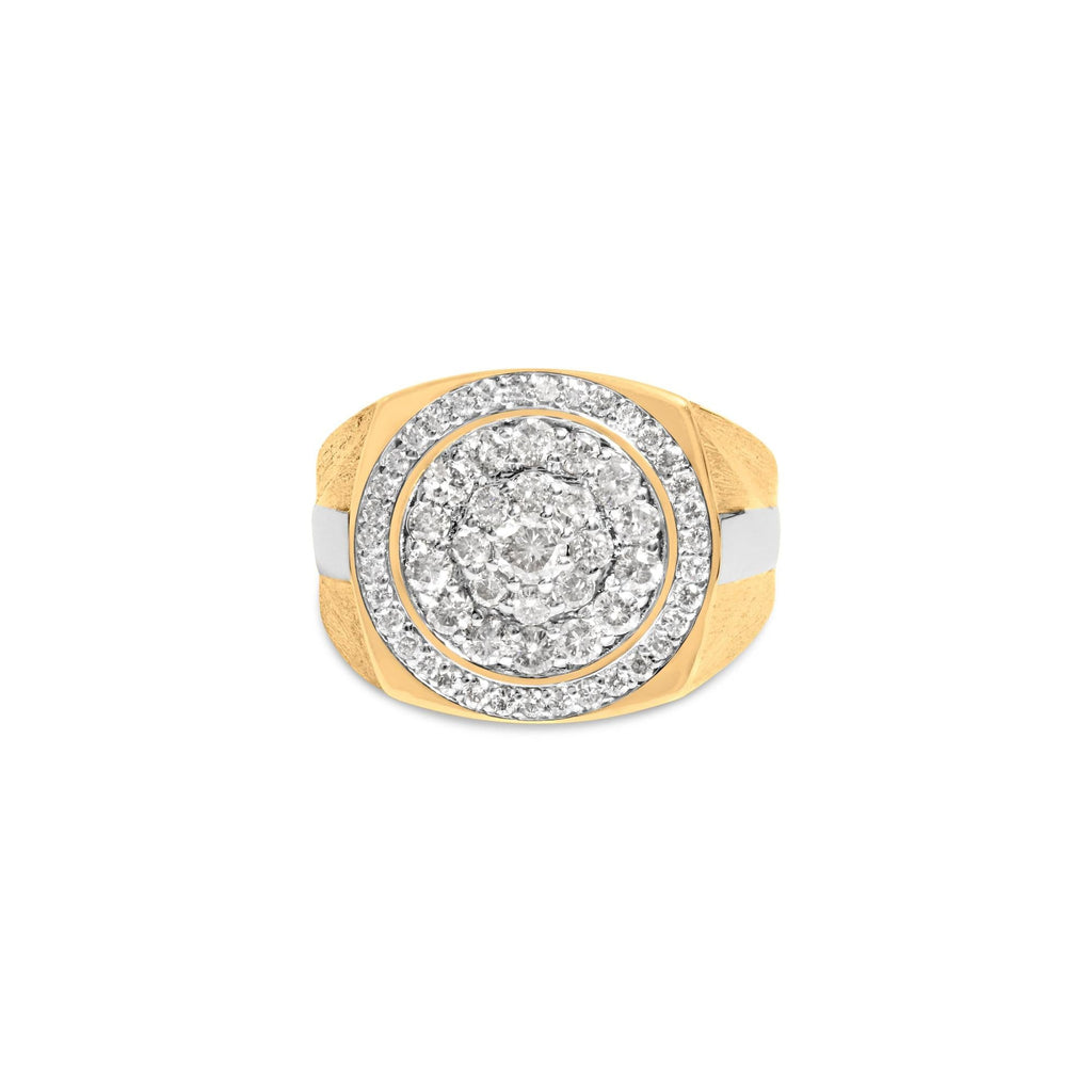 10K Yellow Gold 1 1/2 Cttw Diamond Cluster and Halo Signet Mens Ring (K-L Color, I1-I2 Clarity) - Friggin Jewelry
