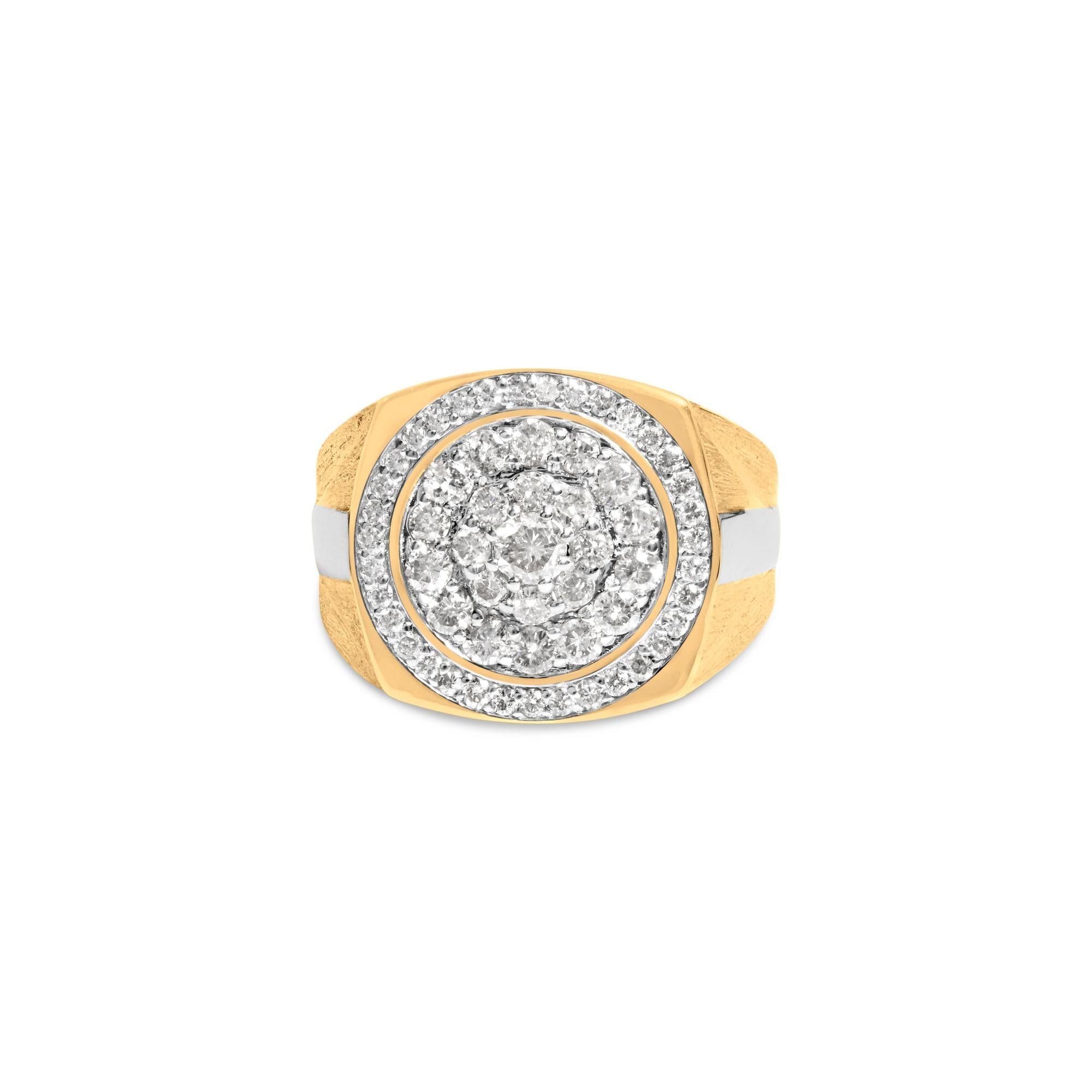 10K Yellow Gold 1 1/2 Cttw Diamond Cluster and Halo Signet Mens Ring (K-L Color, I1-I2 Clarity) - Friggin Jewelry