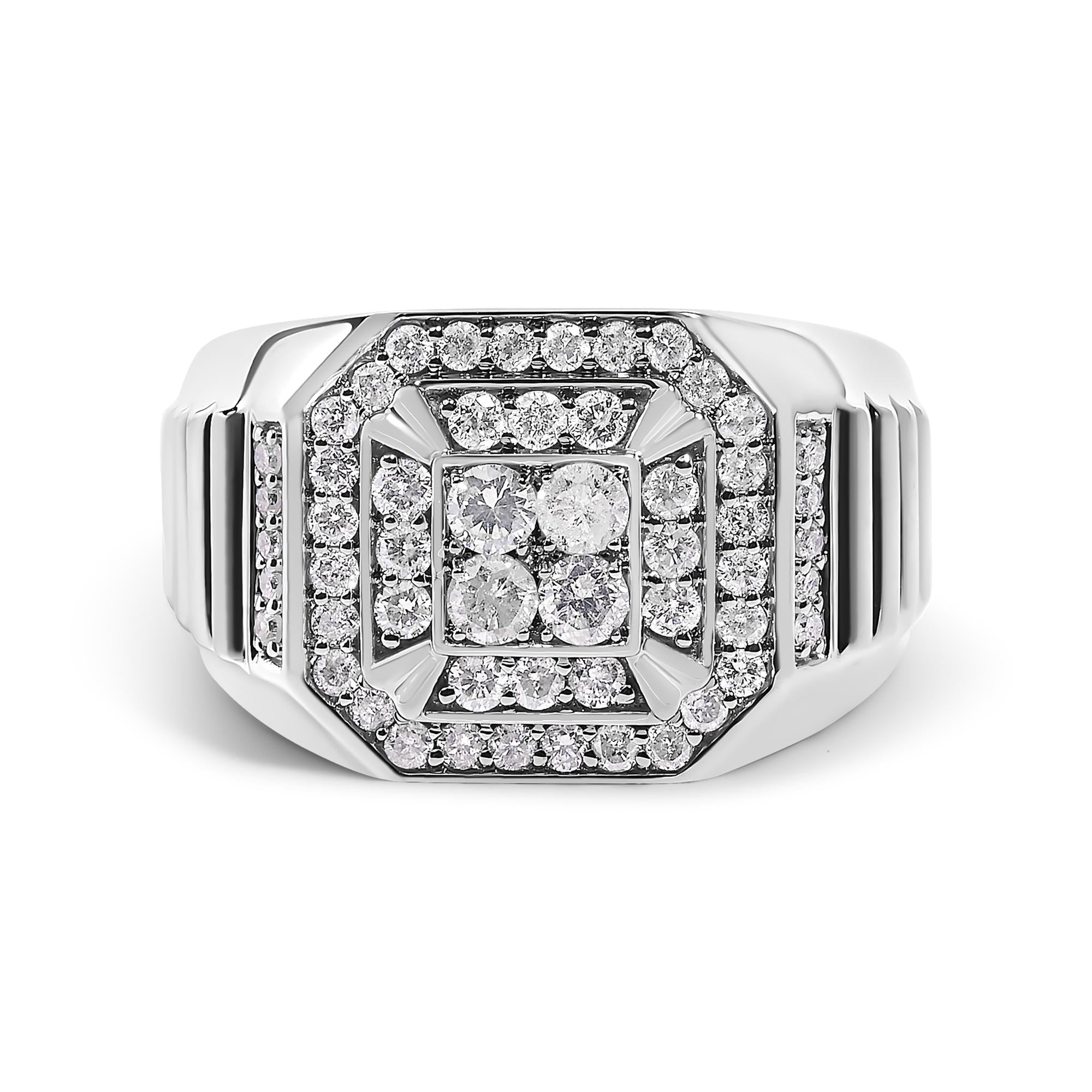 Men's 10K White Gold 1.00 Cttw Diamond Octagonal Signet Style Band Ring (I-J Color, I1-I2 Clarity) - Friggin Jewelry