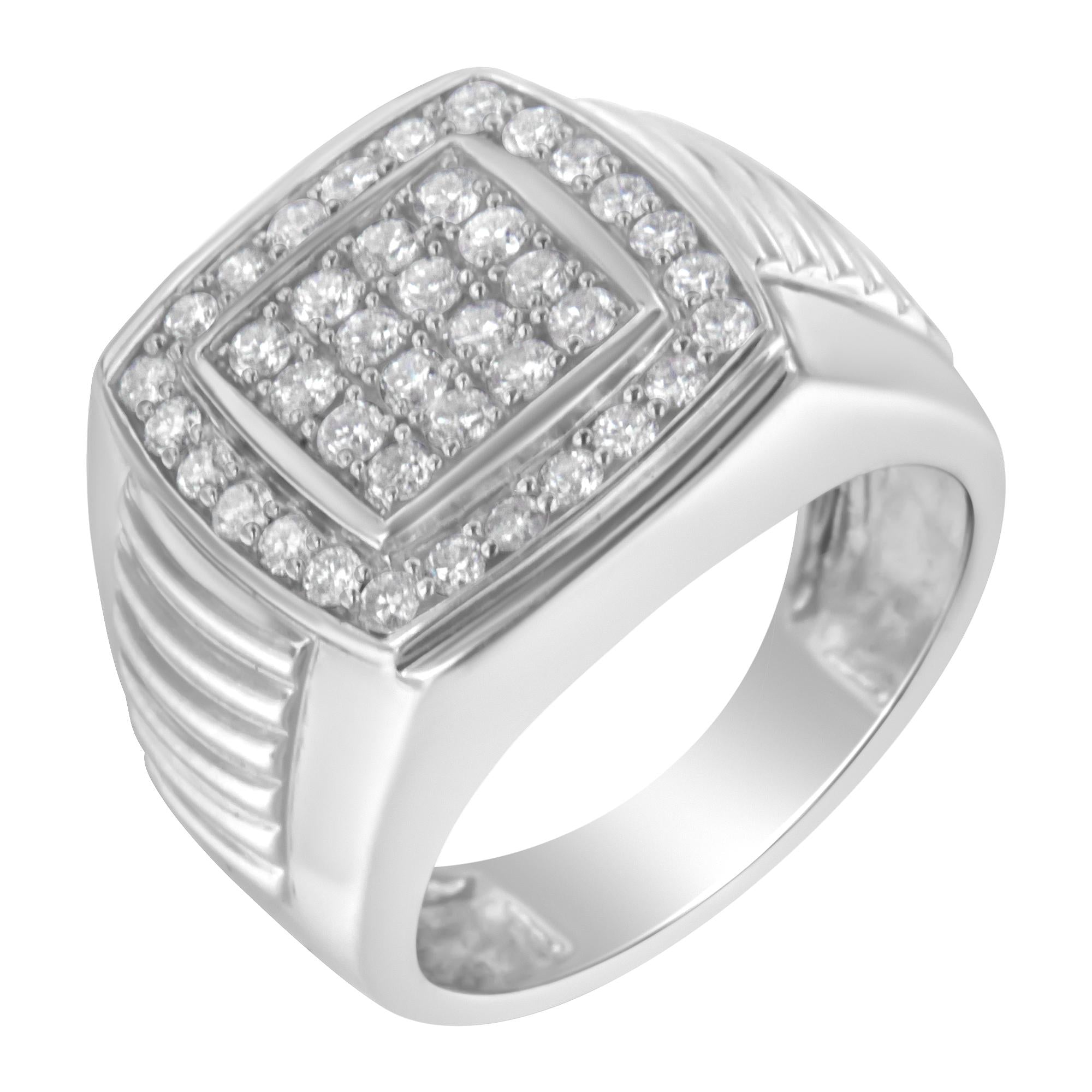 14K White Gold Men's Diamond Squared Band Ring (1 cttw, H-I Color, SI2-I1 Clarity) - Friggin Jewelry