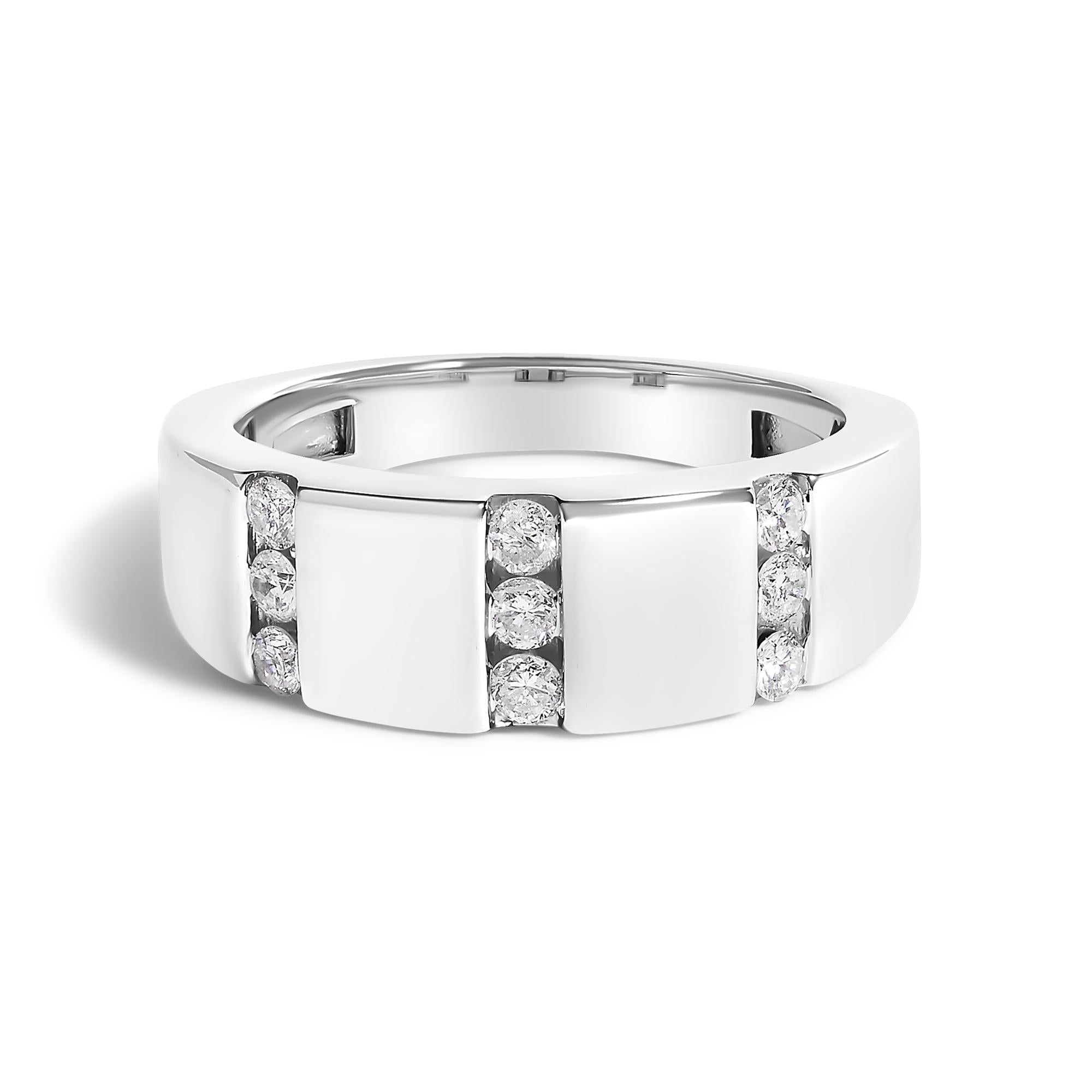 Men's .925 Sterling Silver 1/2 Cttw Diamond Triple Three Stone Row Band Ring (H-I Color, I1-I2 Clarity) - Friggin Jewelry