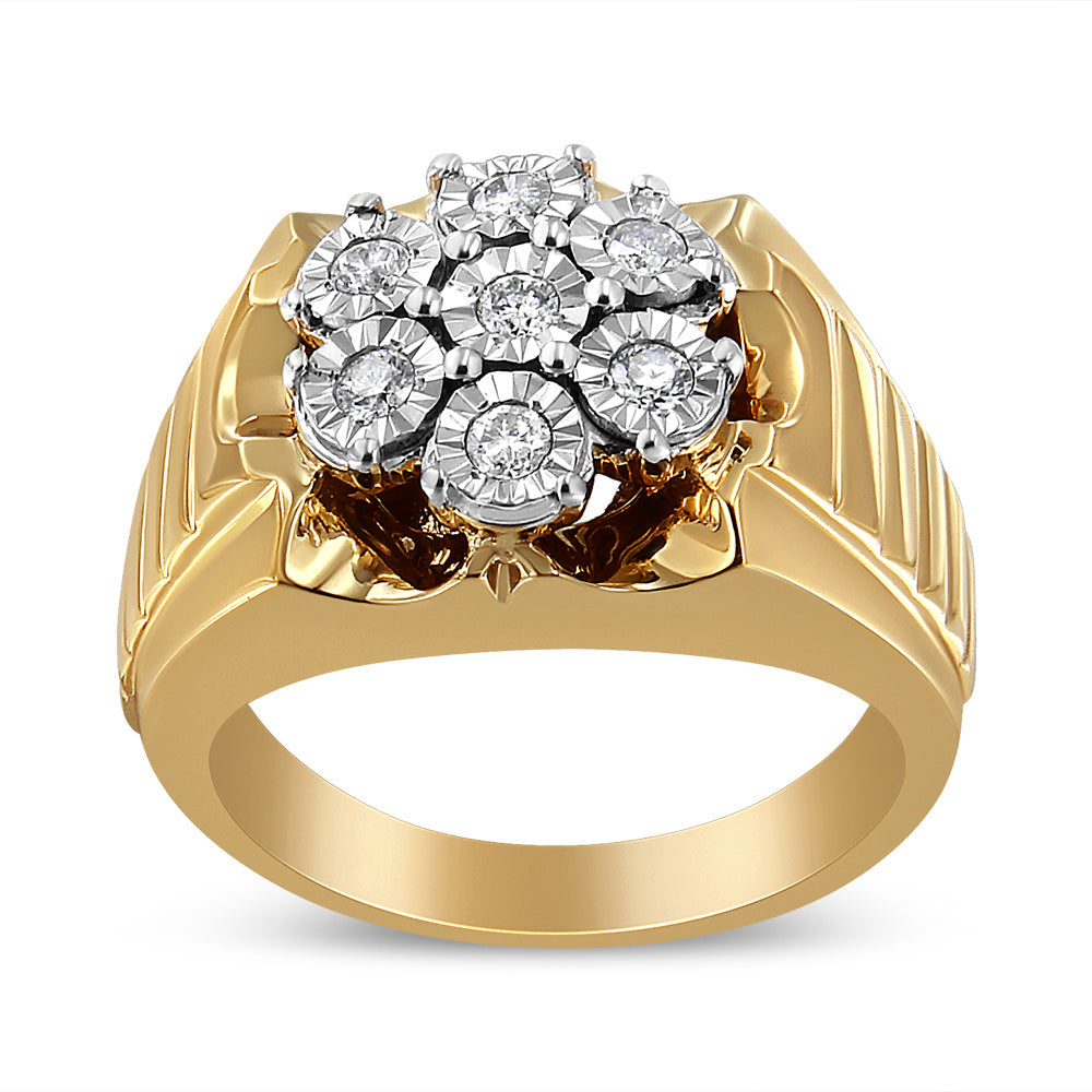 Anillo de diamantes florales engastados milagros de 1/3 ct en plata de ley 925 bañada en oro amarillo de 14 quilates (color IJ, claridad I1-I2) - Friggin Jewelry