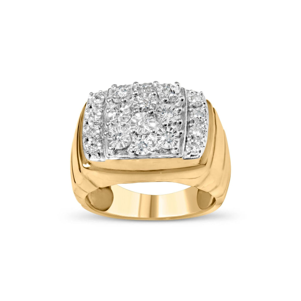 Anello da cocktail da uomo in argento sterling 925 placcato oro giallo 14 carati con diamanti da 3/8 carati (colore IJ, purezza I3) - Friggin Jewelry