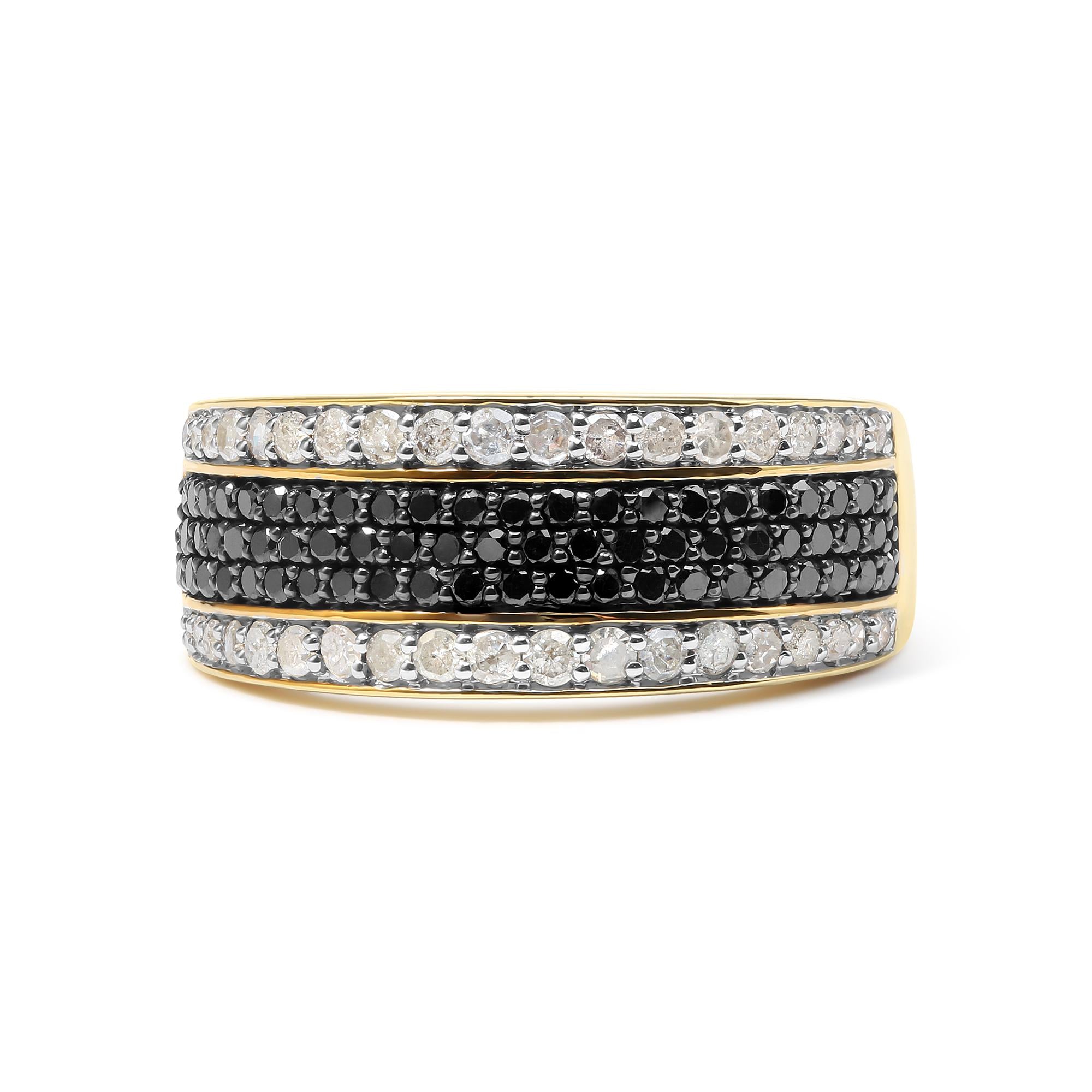 Men's 10K Yellow Gold 1 1/4 Cttw White and Black Diamond Cluster Ring (Black Color, I2-I3 Clarity) - Friggin Jewelry