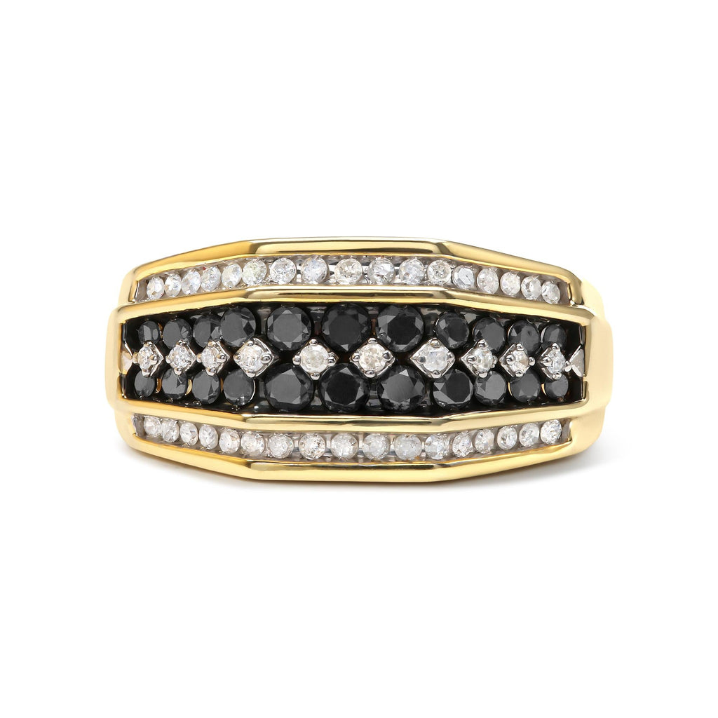 Anillo para hombre en plata de ley 925 bañada en oro amarillo de 14 quilates con diamantes blancos y negros de 1 1/2 quilates (color negro/IJ, claridad I2-I3) - Friggin Jewelry