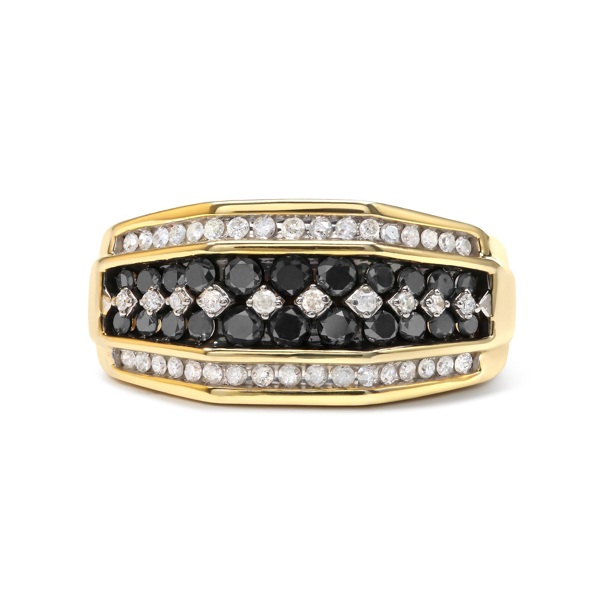 Men's 14K Yellow Gold Plated .925 Sterling Silver 1 1/2 Cttw White and Black Treated Diamond Cluster Ring (Black / I-J Color, I2-I3 Clarity) - Friggin Jewelry