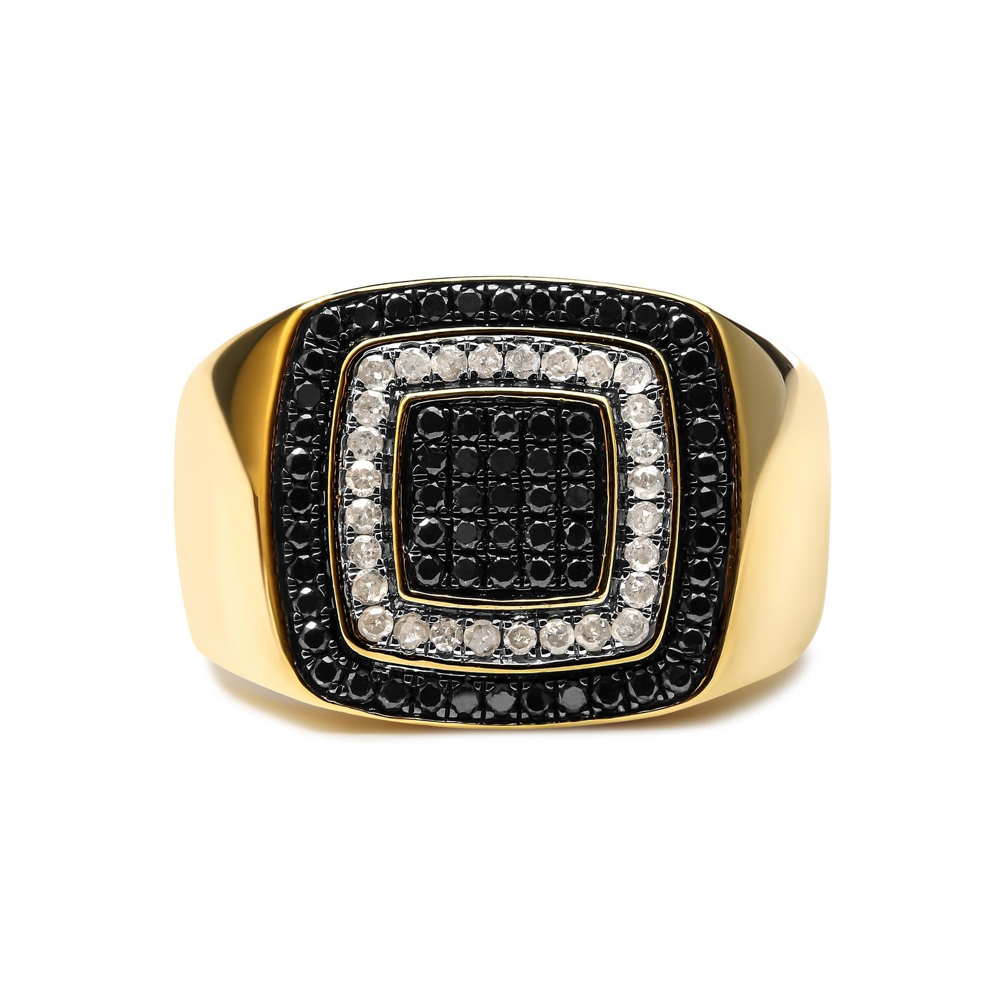 Men's 10K Yellow Gold 3/4 Cttw White and Black Treated Diamond Ring Band (Black / I-J Color, I2-I3 Clarity) - Friggin Jewelry