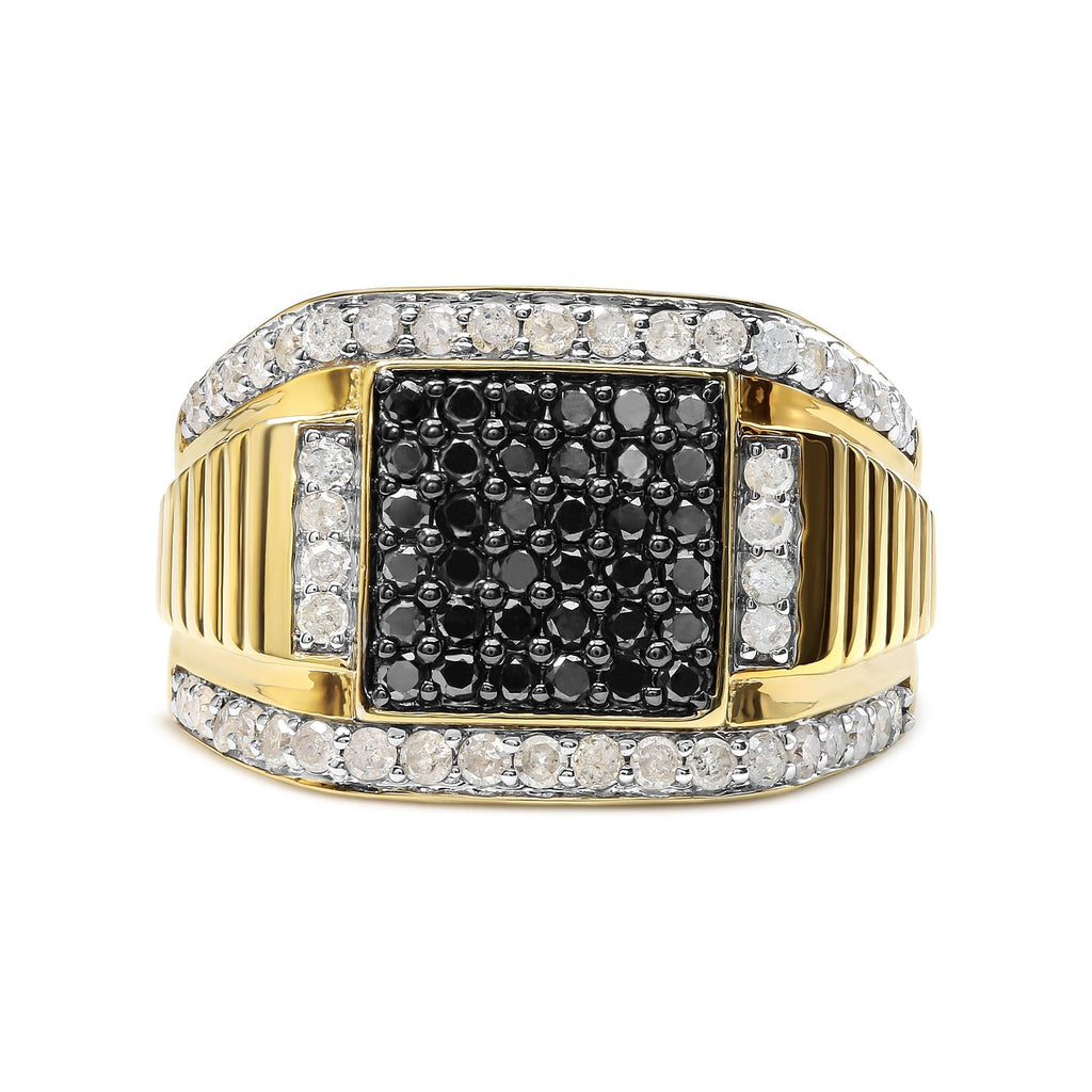 Anillo para hombre en plata de ley 925 bañada en oro amarillo de 14 quilates con diamantes blancos y negros de 1 1/2 quilates (color negro/IJ, claridad I2-I3) - Friggin Jewelry