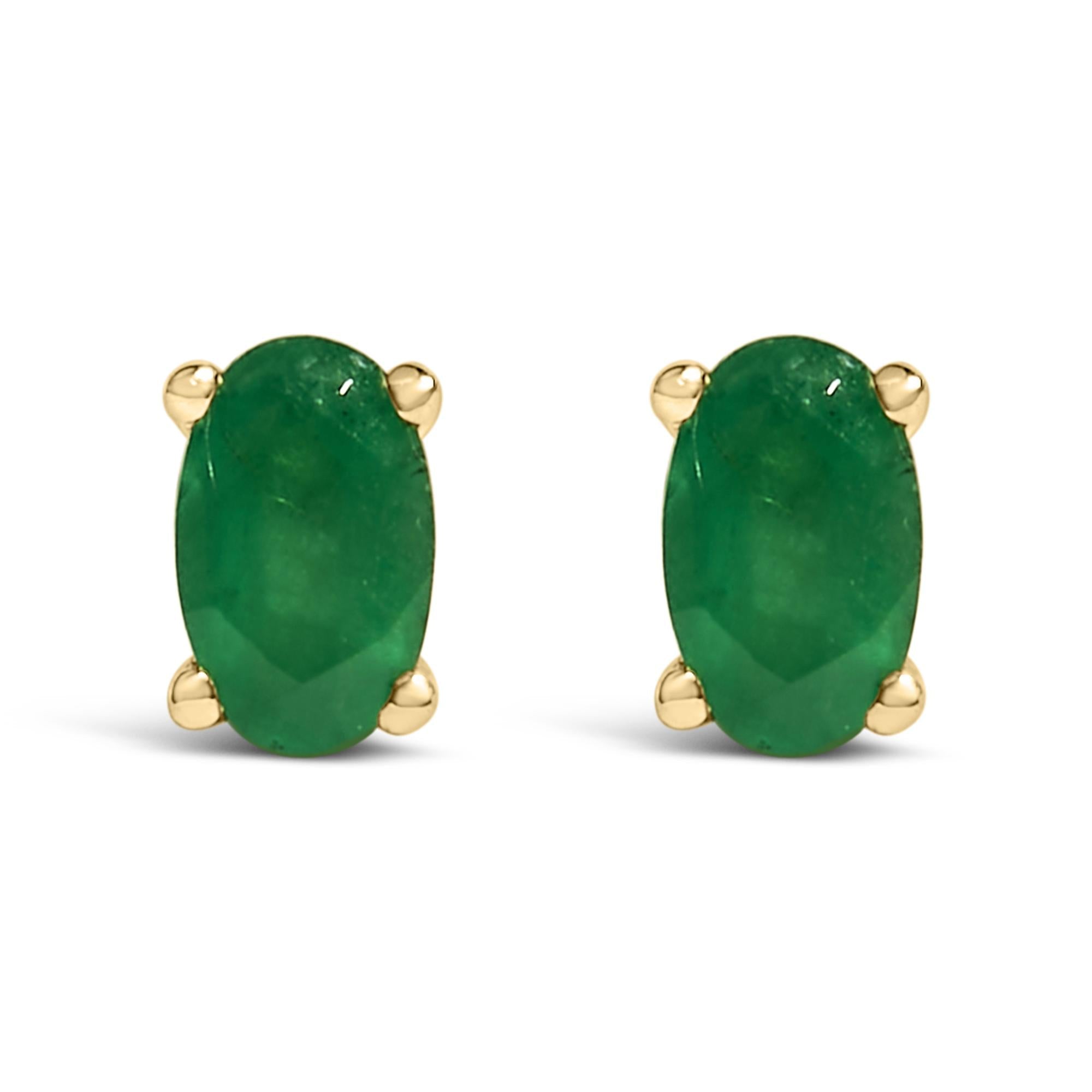 Pendientes de oro de 14 quilates con piedra de nacimiento de corte ovalado de 5 x 3 mm - Friggin Jewelry