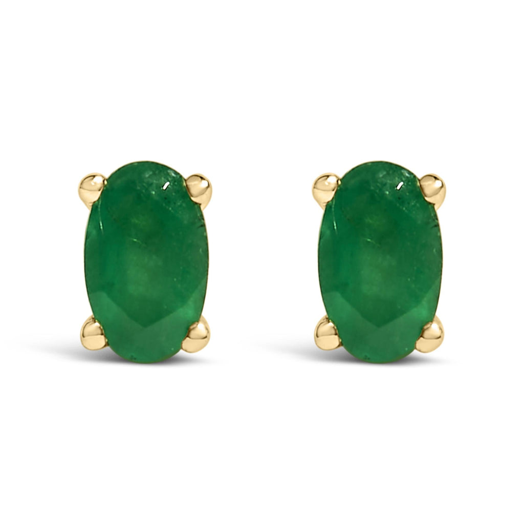 Pendientes de oro de 14 quilates con piedra de nacimiento de corte ovalado de 5 x 3 mm - Friggin Jewelry