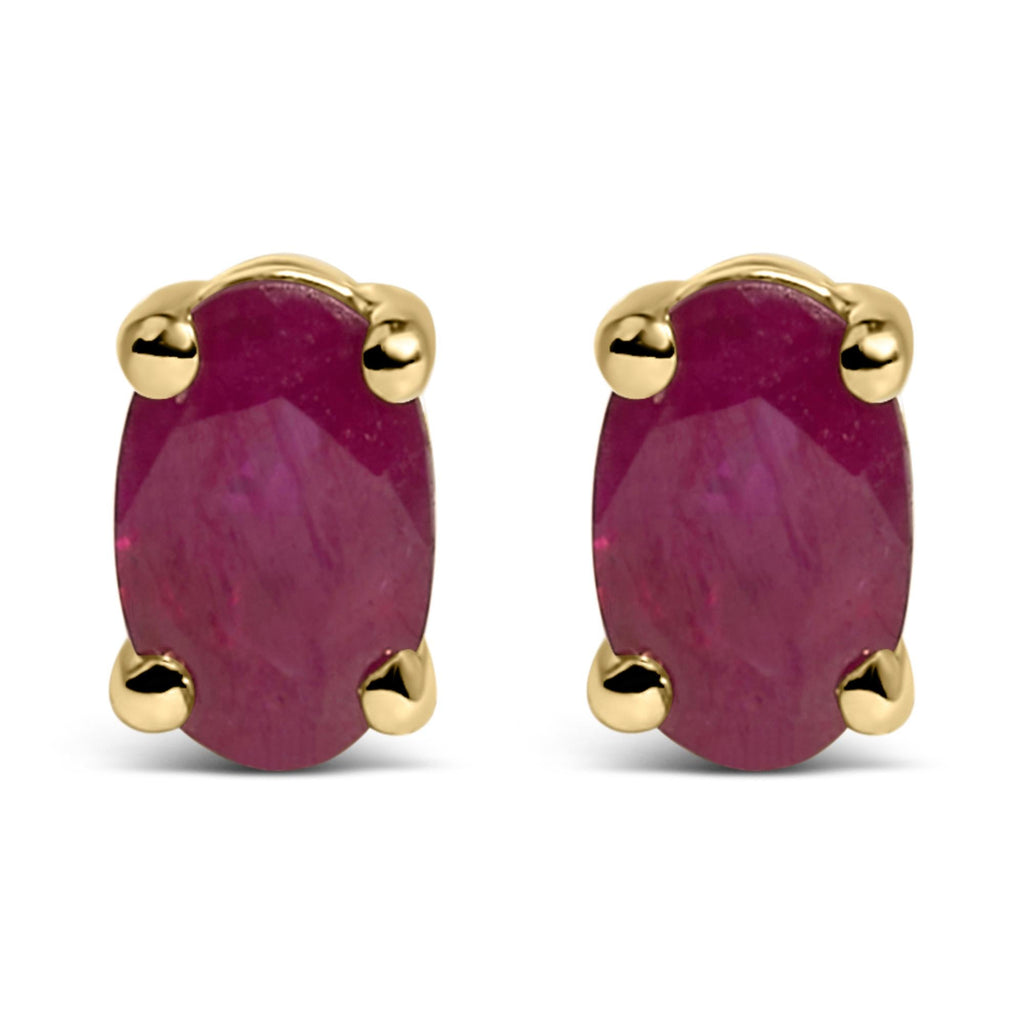 Pendientes de oro de 14 quilates con piedra de nacimiento de corte ovalado de 5 x 3 mm - Friggin Jewelry