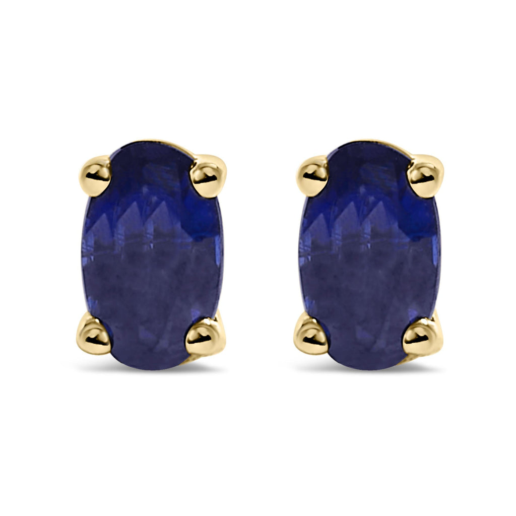 Pendientes de oro de 14 quilates con piedra de nacimiento de corte ovalado de 5 x 3 mm - Friggin Jewelry