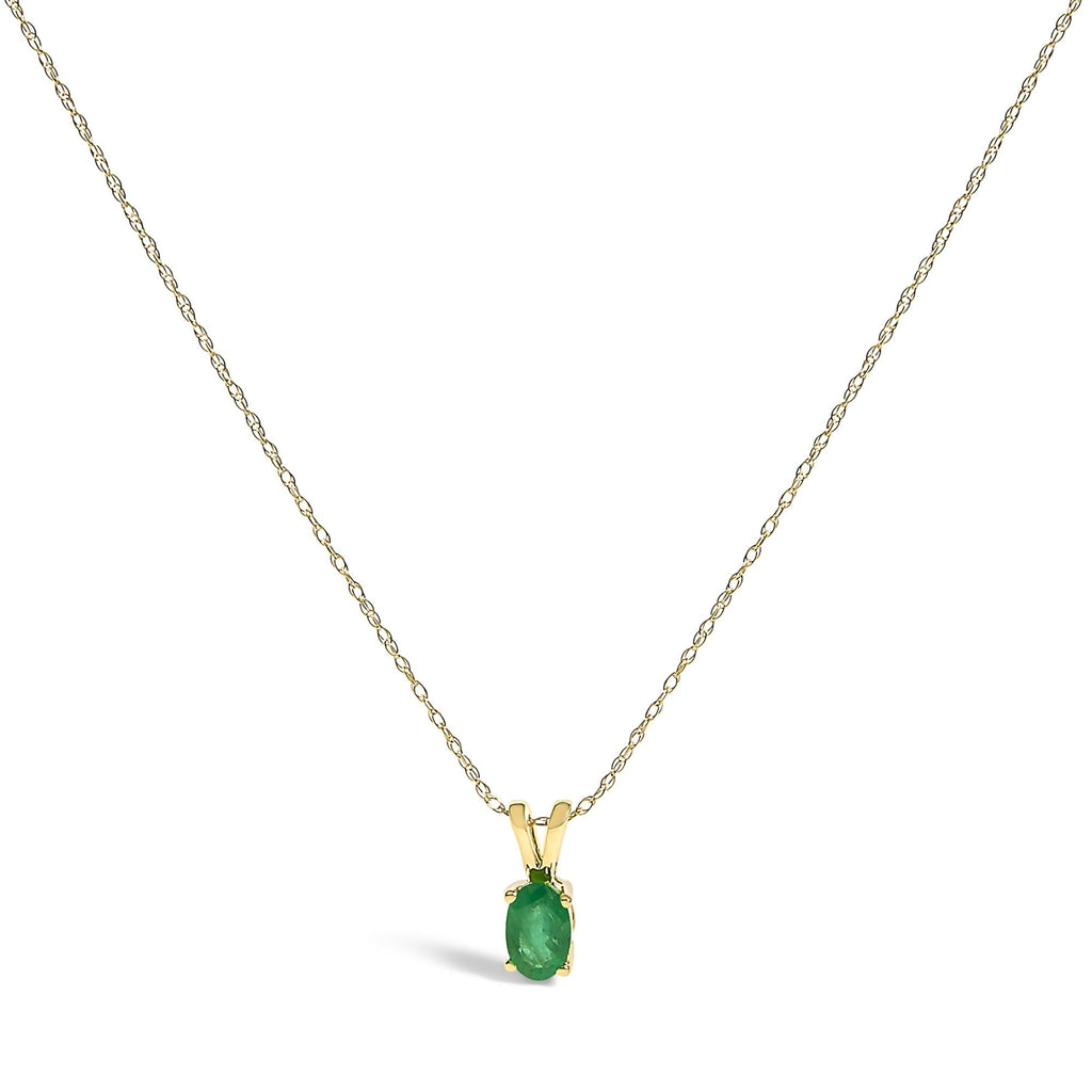 Collar con colgante solitario de esmeralda verde ovalada en oro amarillo de 14 quilates (45,7 cm) - Friggin Jewelry