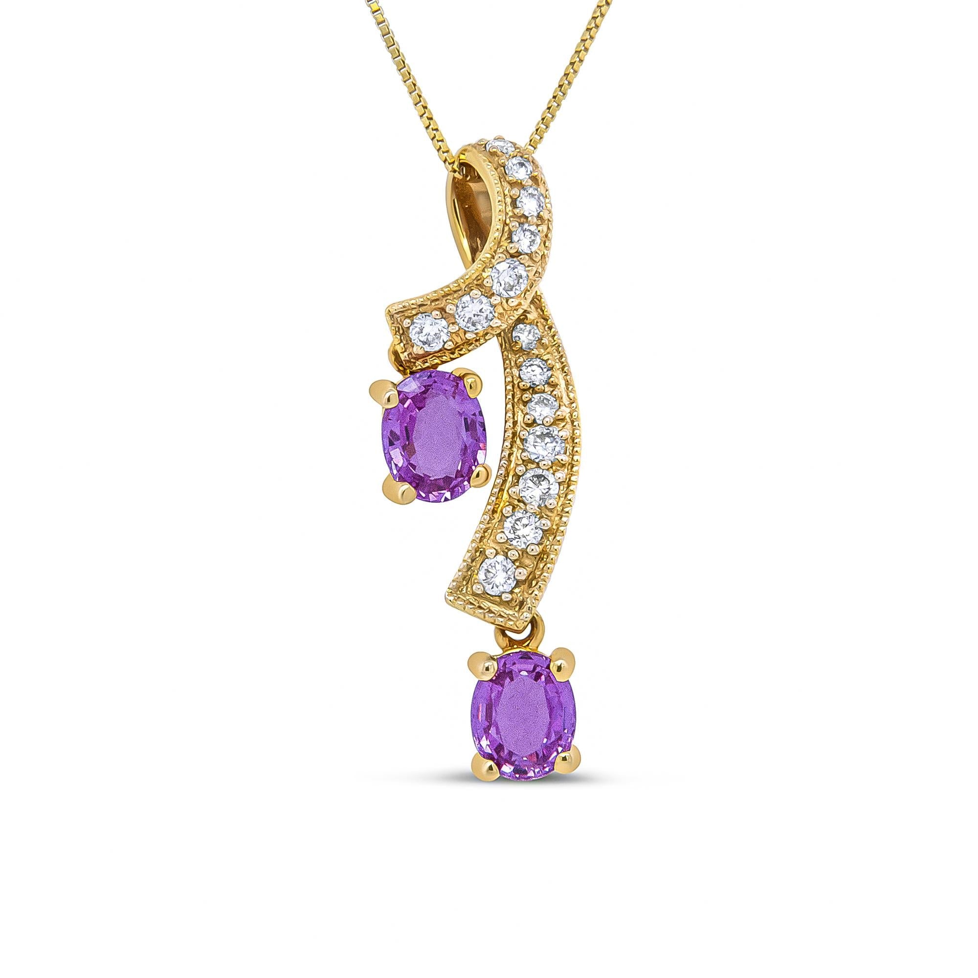 14K Yellow Gold 6x4mm Oval Pink Sapphire and 1/5 Cttw Round Diamond Pendant Necklace - (H-I Color, SI1-SI2 Clarity) - Friggin Jewelry