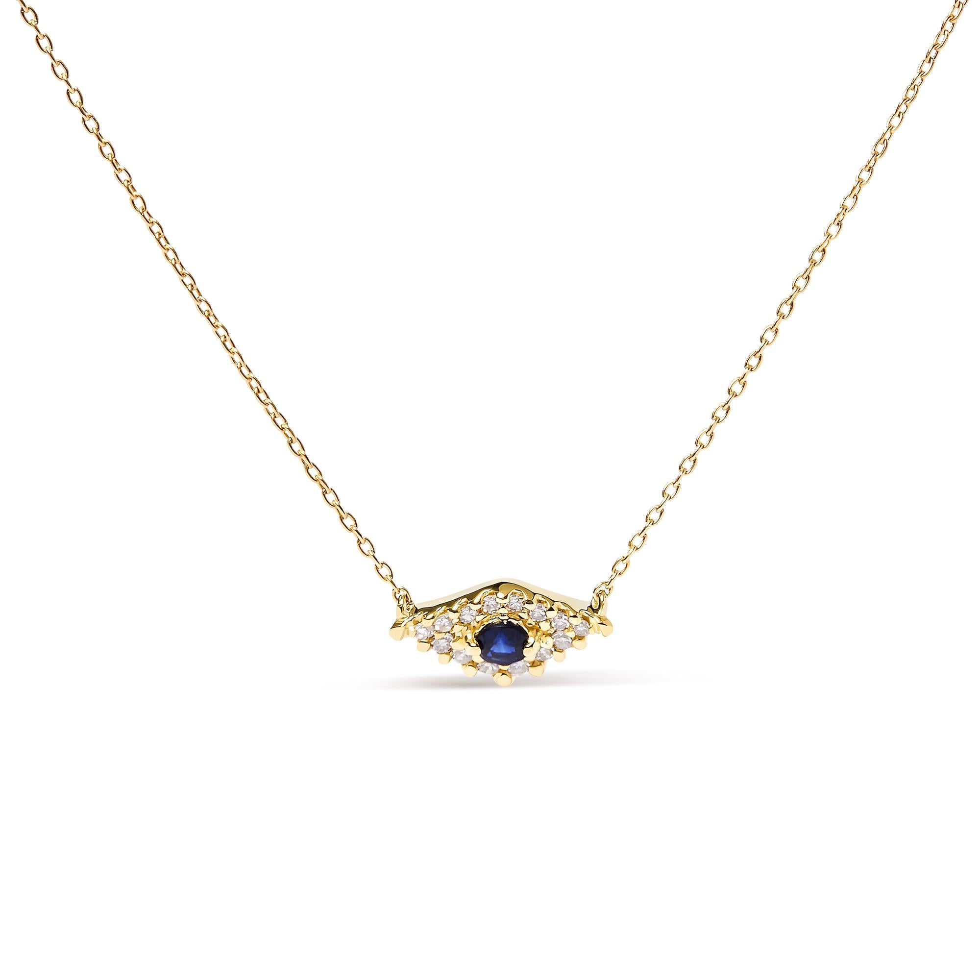 10K Yellow Gold Blue Sapphire and Diamond Accented Evil Eye 18" Inch Pendant Necklace (H-I Color, I1-I2 Clarity) - Friggin Jewelry