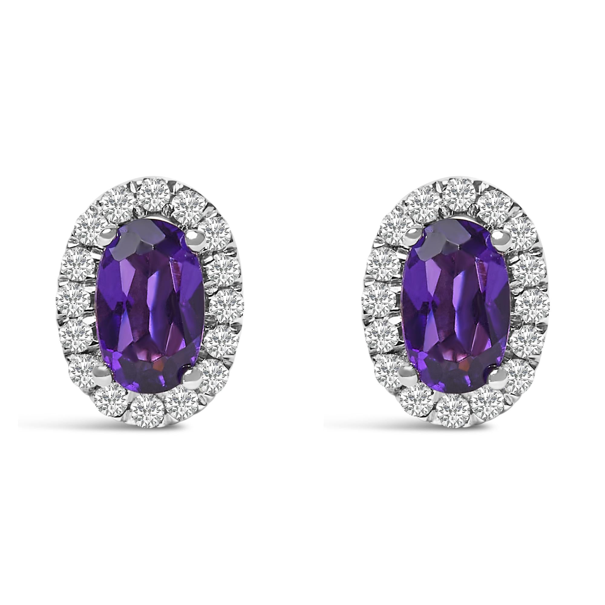 Orecchini a bottone con alone di diamanti e pietra portafortuna taglio ovale da 5x3 mm in oro bianco 10 carati (colore IJ, purezza I1-I2) - Friggin Jewelry