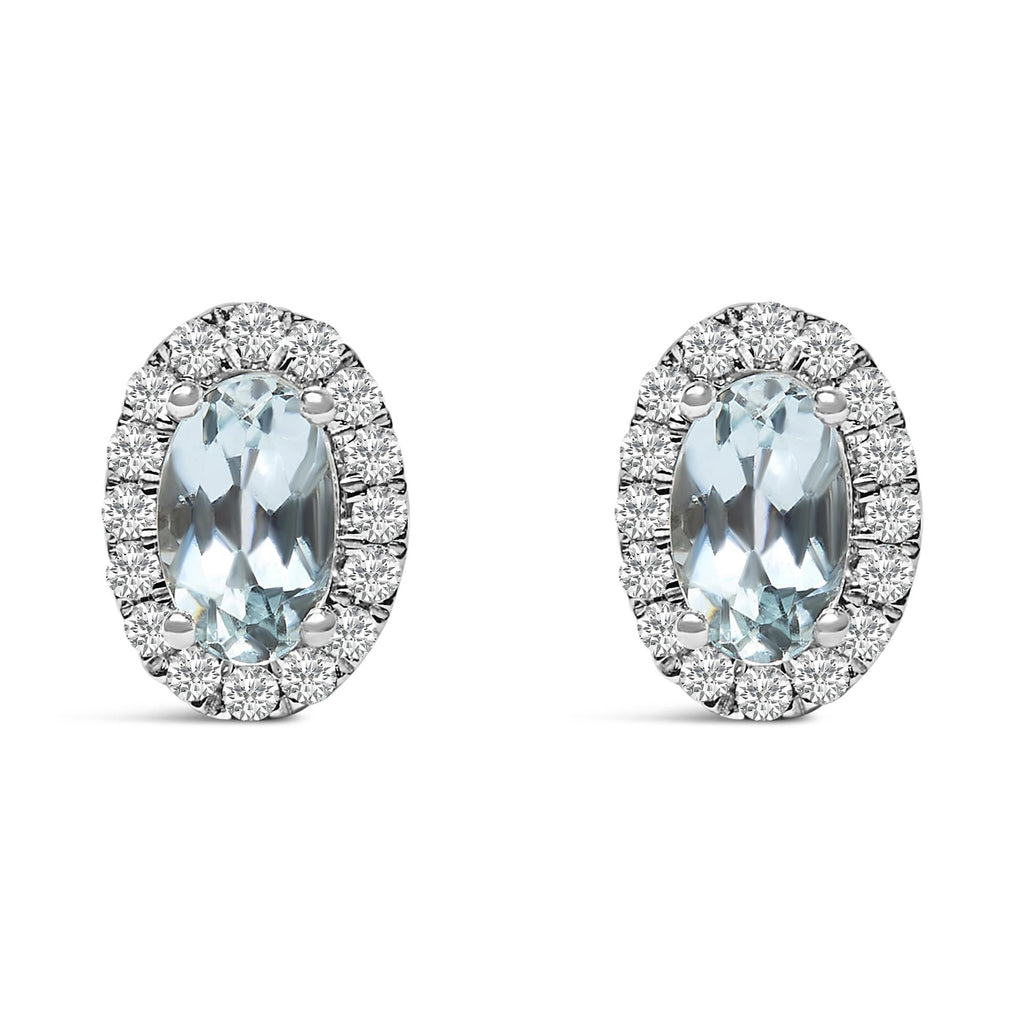 Orecchini a bottone con alone di diamanti e pietra portafortuna taglio ovale da 5x3 mm in oro bianco 10 carati (colore IJ, purezza I1-I2) - Friggin Jewelry