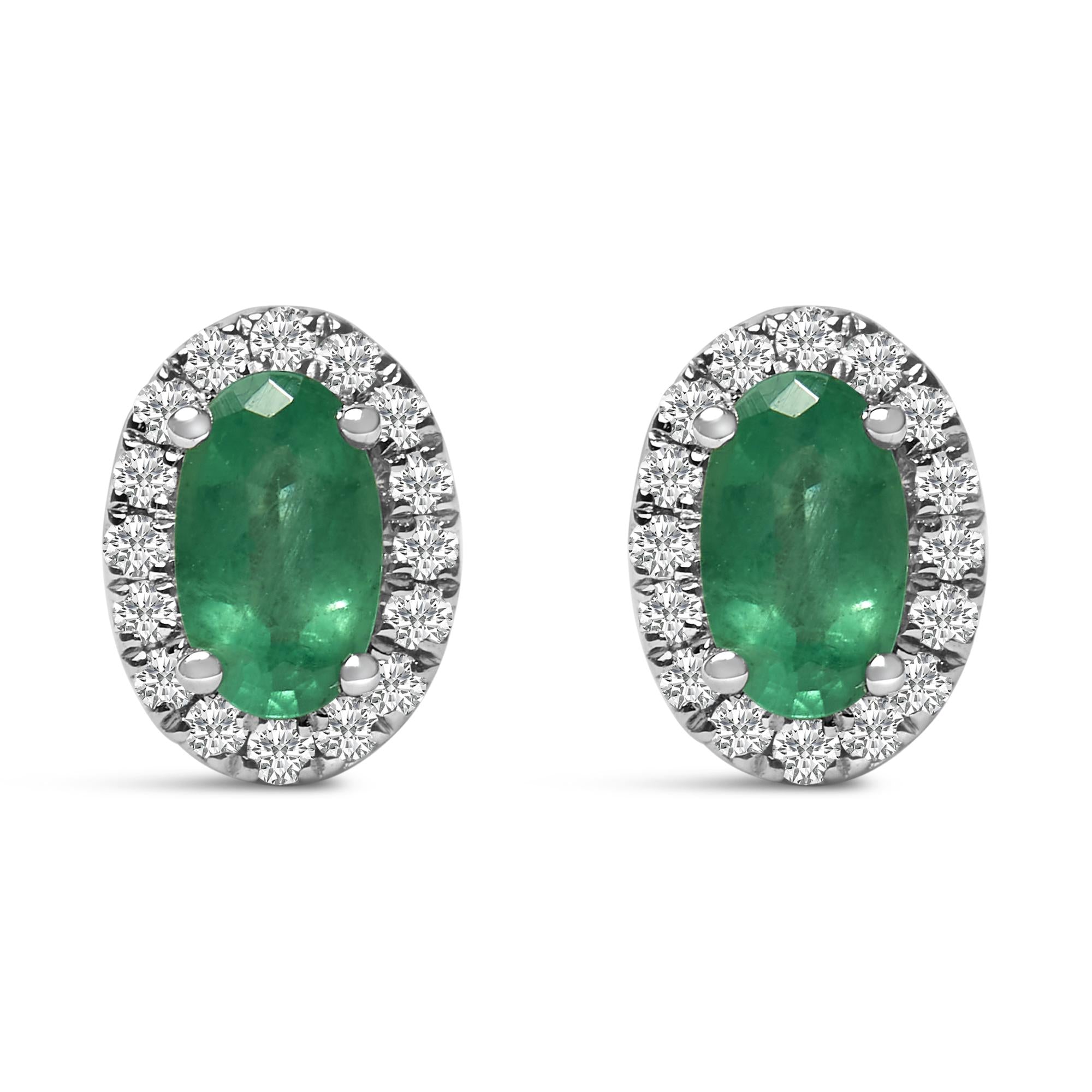 Orecchini a bottone con alone di diamanti e pietra portafortuna taglio ovale da 5x3 mm in oro bianco 10 carati (colore IJ, purezza I1-I2) - Friggin Jewelry