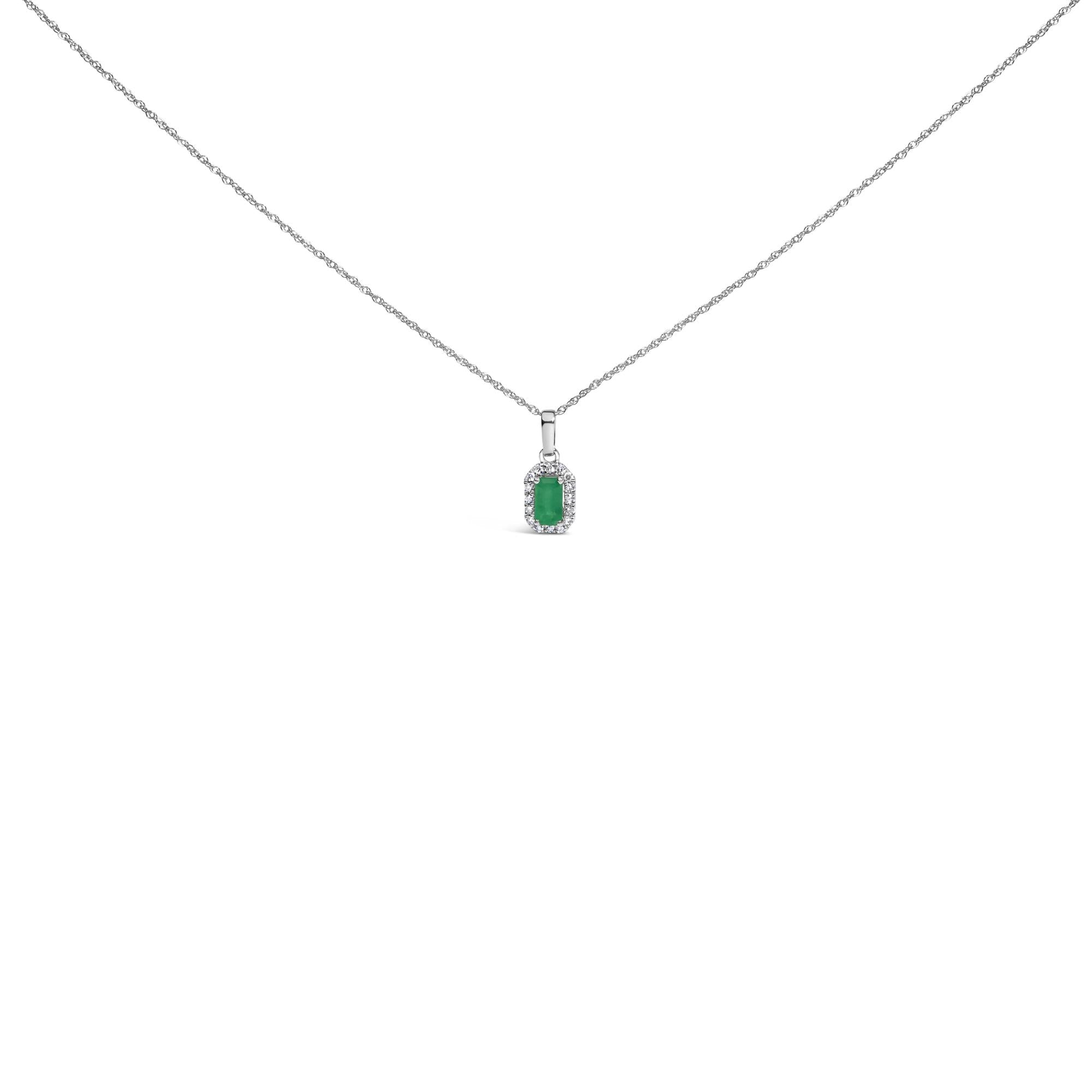 10K White Gold 5x3mm Gemstone and Diamond Accent Halo Octagonal Shape 18" Pendant Necklace (I-J Color, I1-I2 Clarity) - Friggin Jewelry
