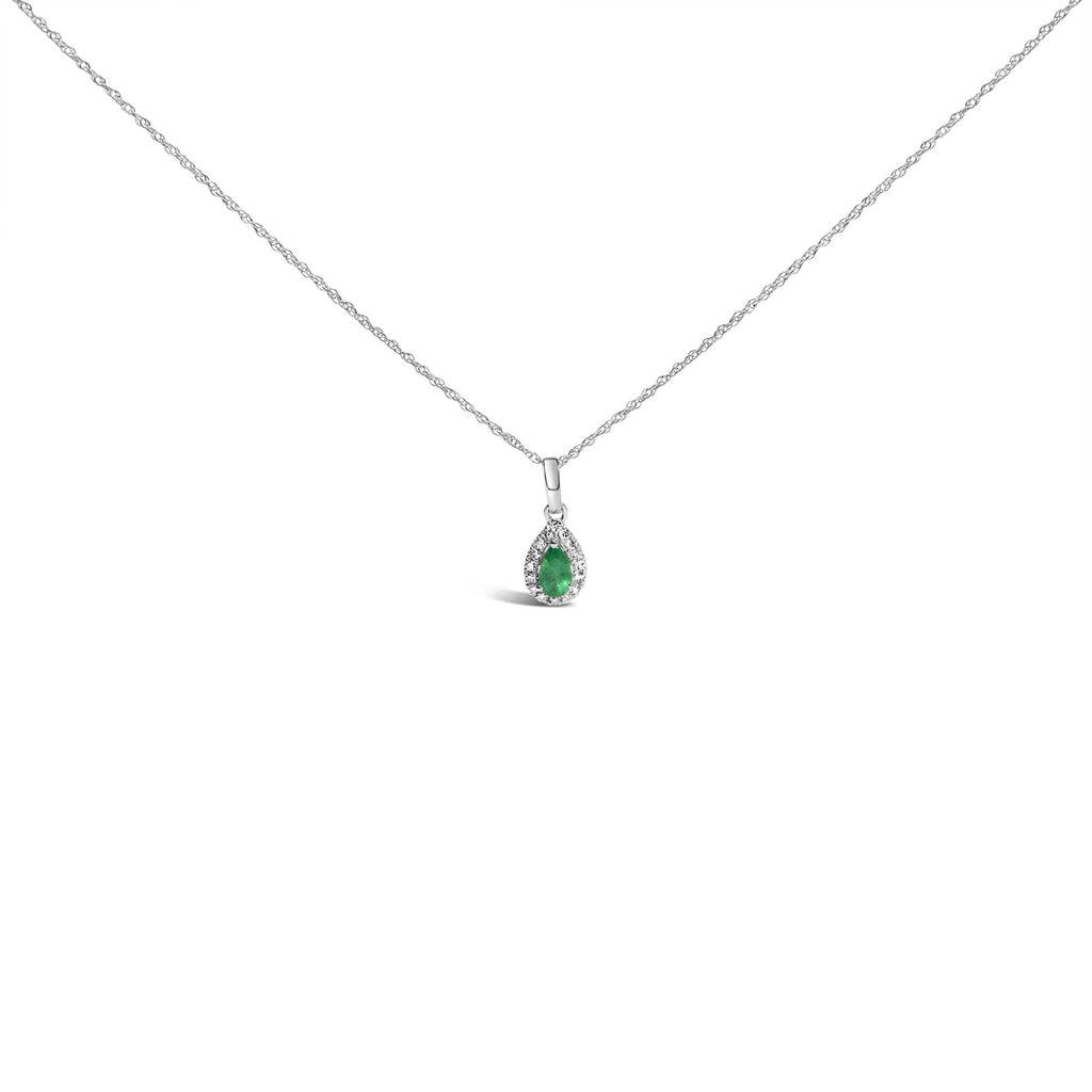 10K White Gold 5x3mm Gemstone and Diamond Accent Halo Pear Shape 18" Pendant Necklace (I-J Color, I1-I2 Clarity) - Friggin Jewelry