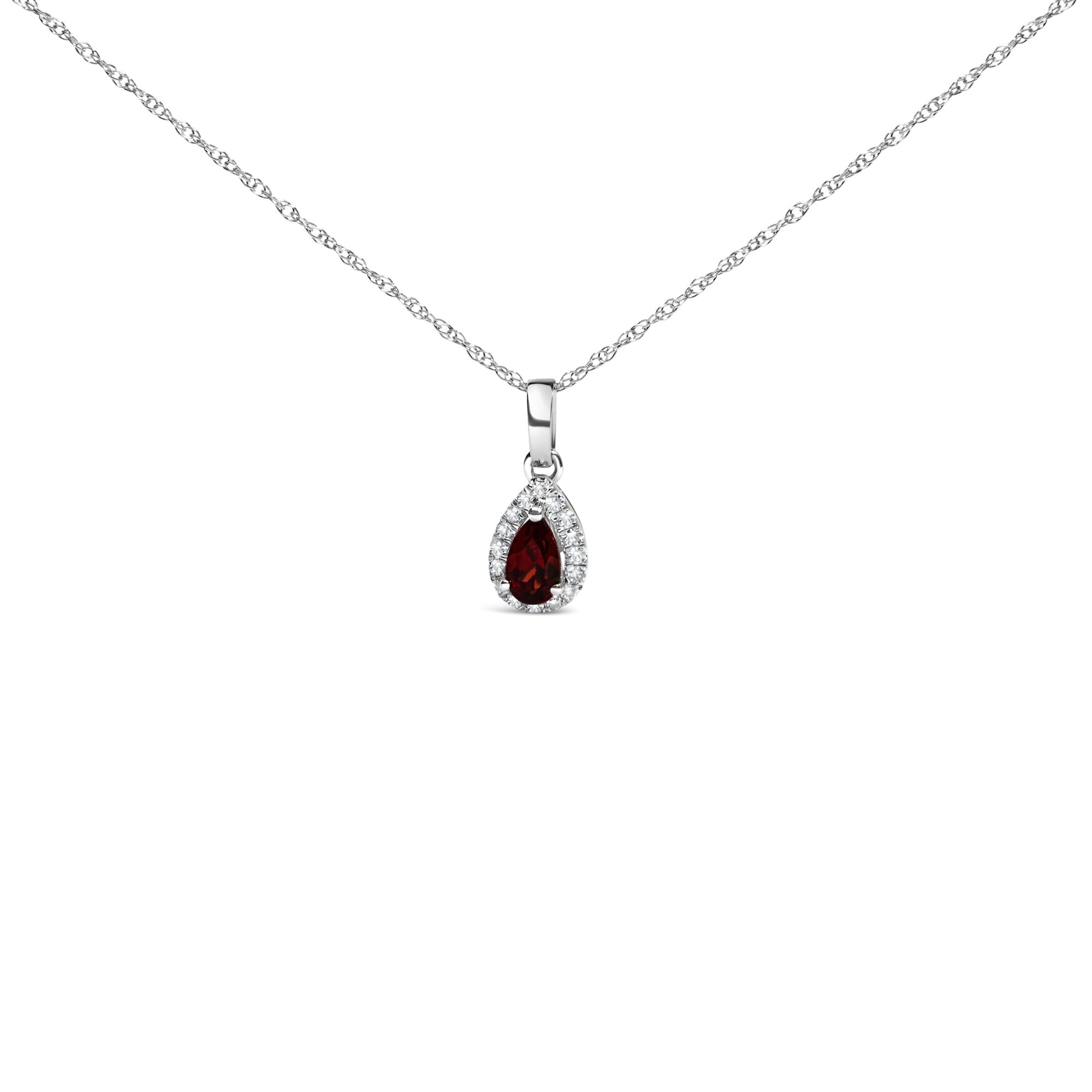 10K White Gold 5x3mm Gemstone and Diamond Accent Halo Pear Shape 18" Pendant Necklace (I-J Color, I1-I2 Clarity) - Friggin Jewelry