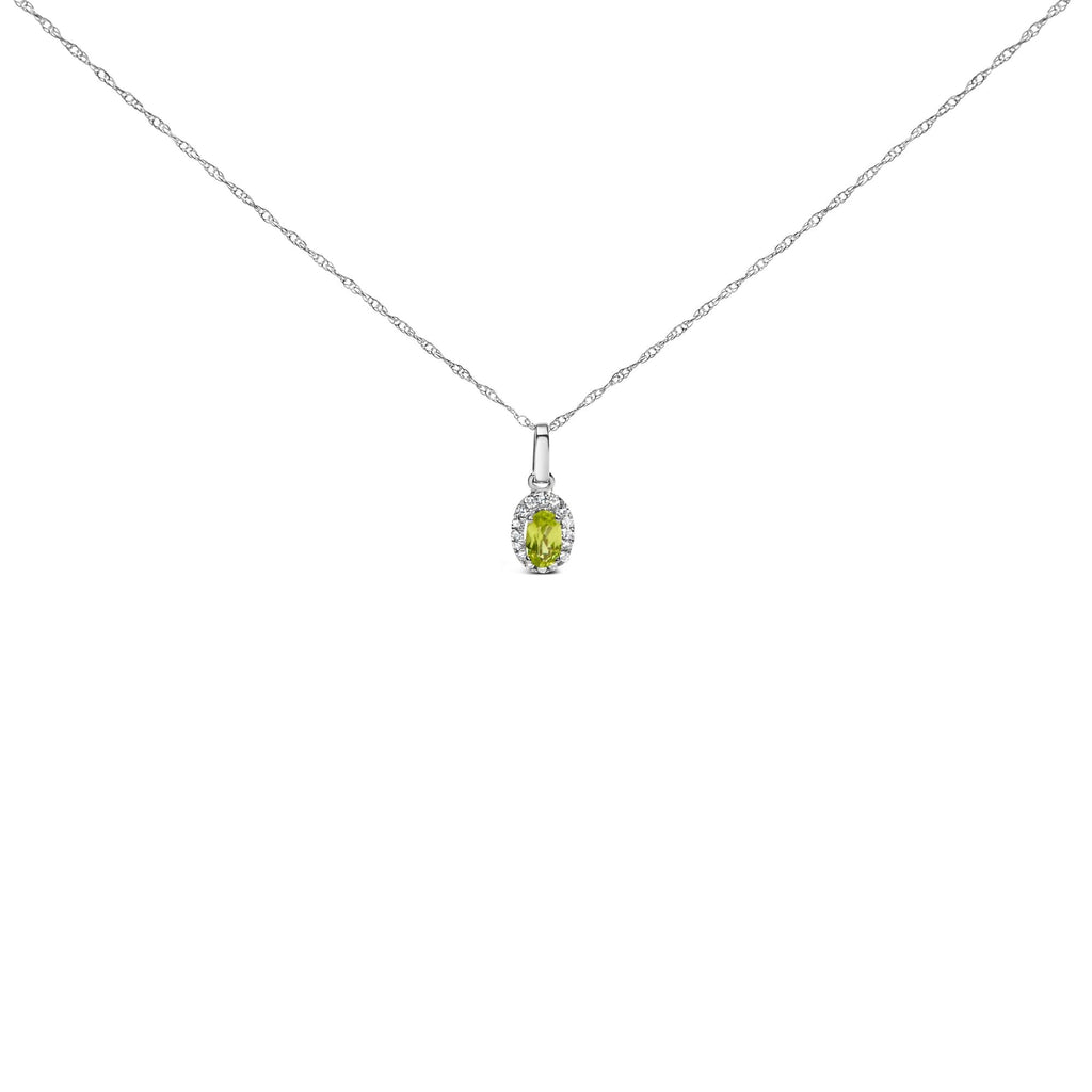 Collar con colgante ovalado de 45 cm en oro blanco de 10 quilates, de 5 x 3 mm, con halo de piedras preciosas y detalles de diamantes (color IJ, claridad I1-I2) - Friggin Jewelry