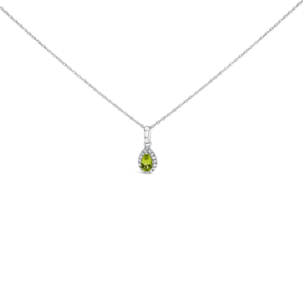 10K White Gold 5x3mm Gemstone and Diamond Accent Halo Pear Shape 18" Pendant Necklace (I-J Color, I1-I2 Clarity) - Friggin Jewelry
