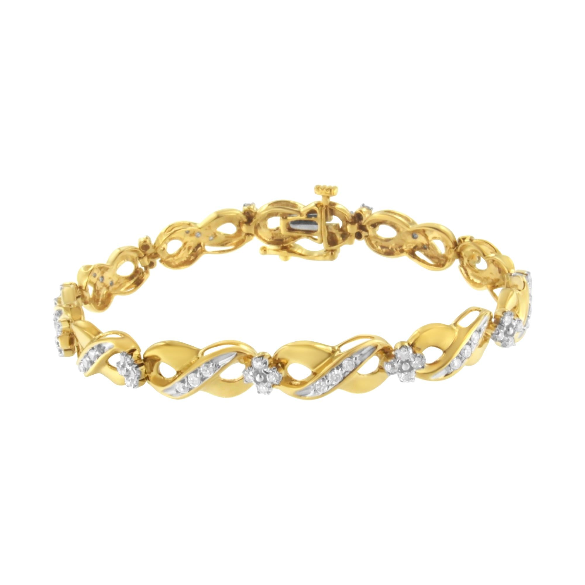 Pulsera "Amor Infinito" de oro amarillo de 10 quilates con diamantes de talla redonda (1,00 ct, color IJ, claridad I2-I3) - Friggin Jewelry
