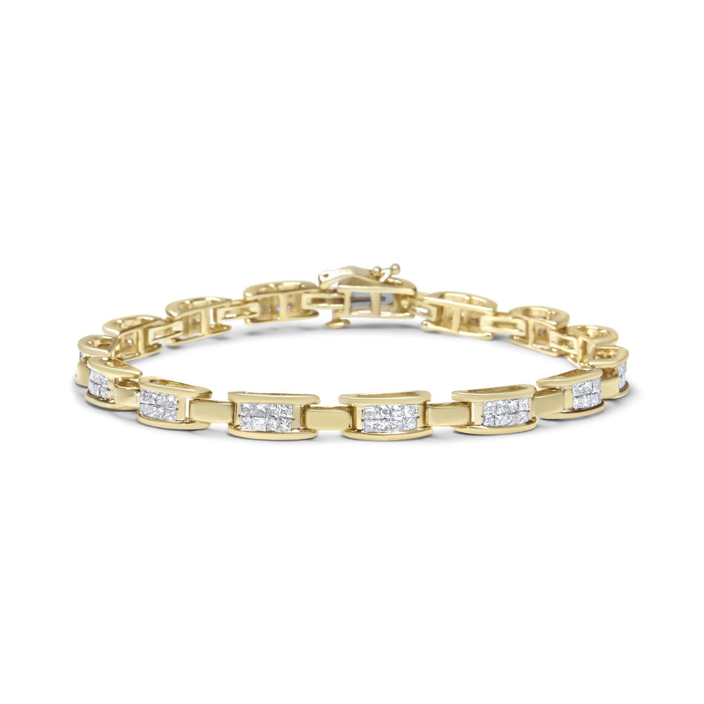 10K Yellow Gold 2.0 Cttw Invisible-Set Princess Cut Diamond Rectangular Link Bracelet (I-J Color, SI2-I1 Clarity) - 7" - Friggin Jewelry Premium