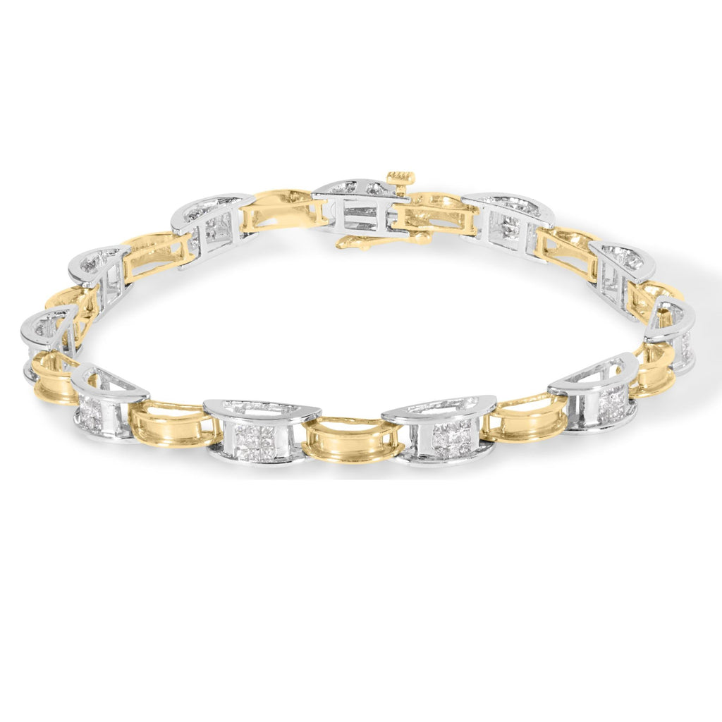 Bracciale a catena con maglie in oro bicolore 14K e diamanti taglio principessa da 1,00 ct, lunghezza 7 pollici (colore HI, purezza SI1-SI2) - Friggin Jewelry