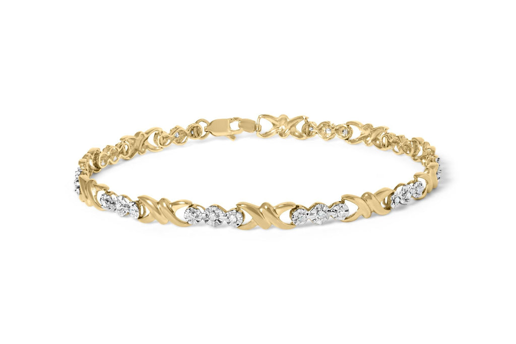 10k Yellow Gold 1/3 Cttw Diamond 3 Stone and X-Link Bracelet (I-J Color, I1-I2 Clarity) - 7.50" Inches - Friggin Jewelry