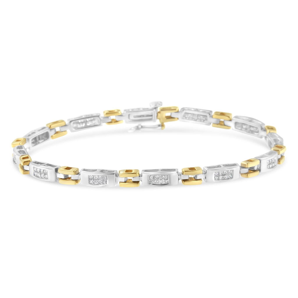 Bracciale Geo Link in oro bicolore 10K con diamanti taglio principessa (1,00 cttw, colore HI, purezza SI1-SI2) - Friggin Jewelry