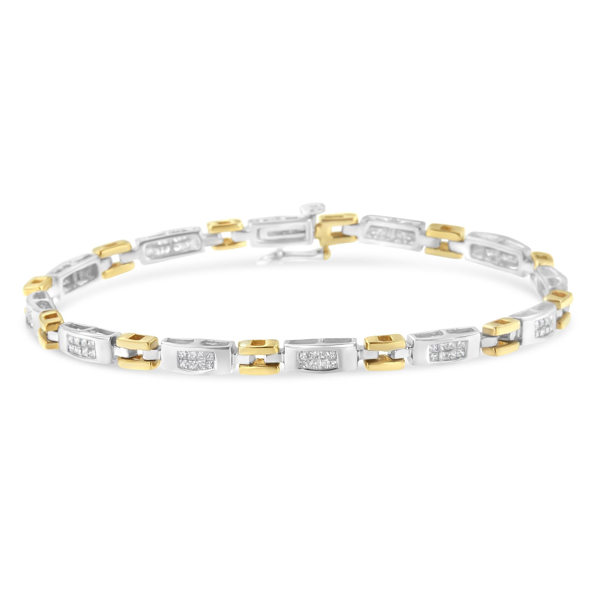 Bracciale Geo Link in oro bicolore 10K con diamanti taglio principessa (1,00 cttw, colore HI, purezza SI1-SI2) - Friggin Jewelry