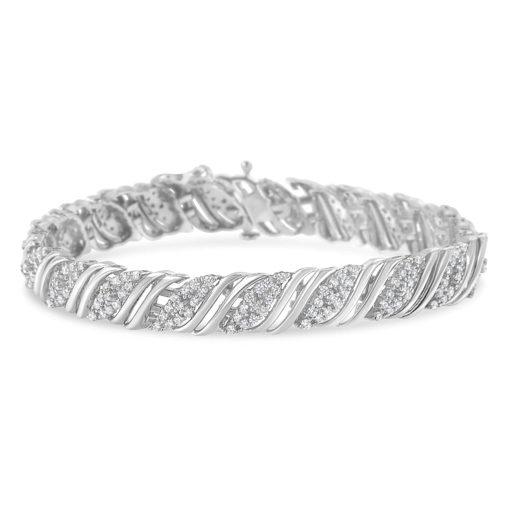 Bracciale a maglie curve a S con doppio giro di diamanti da 2,0 ct in argento sterling 925 (colore IJ, purezza I3) - 7,25" - Friggin Jewelry