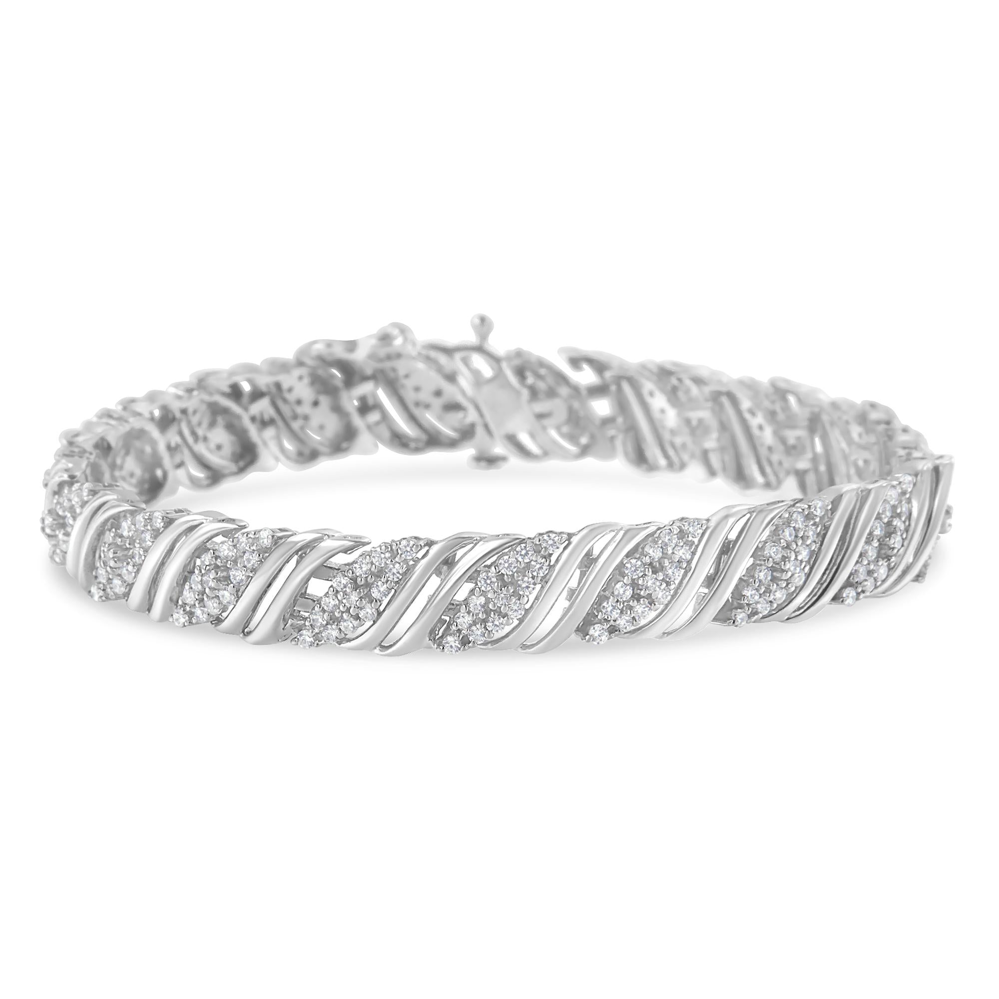 Pulsera de eslabones curvos en forma de S con diamantes de 2,0 ct en plata de ley 925 (color IJ, claridad I3), 18,3 cm - Friggin Jewelry