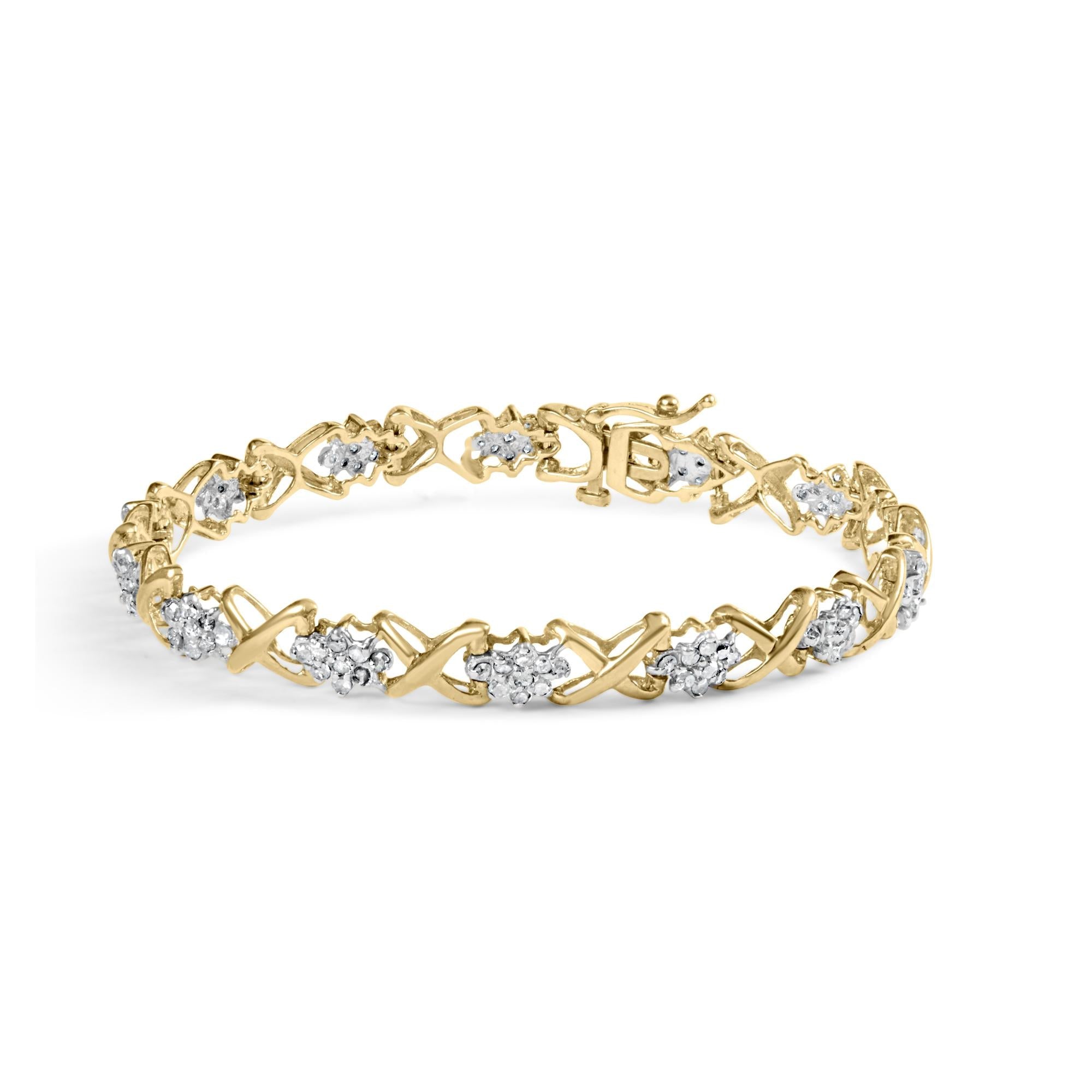 Bracciale in oro giallo 10k con diamanti da 2,00 ct e maglie a "X" alternate (colore IJ, purezza I3) - 7" - Friggin Jewelry